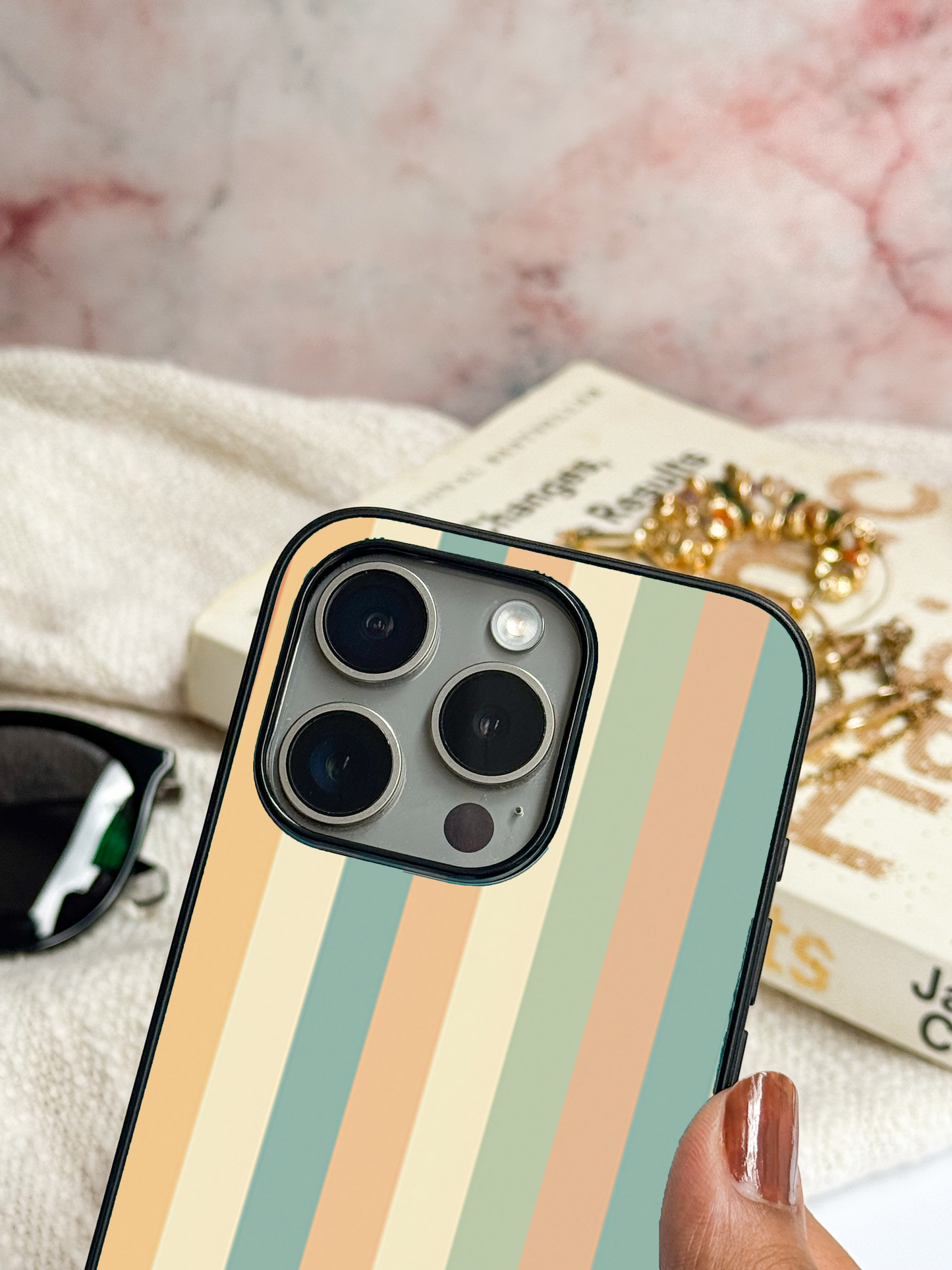 Abstract strips Premium Glass Back Cover For iPhone 11,12,13,14,15,16 Models