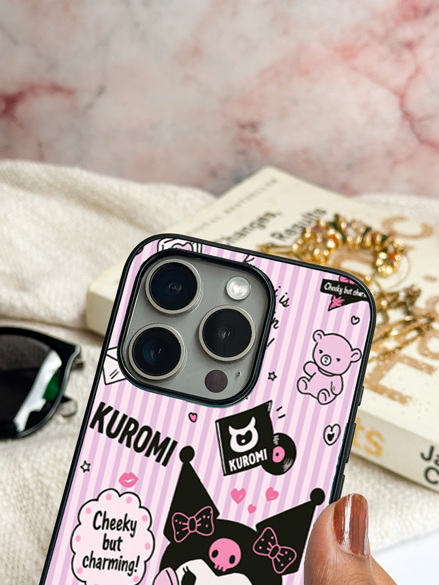 Kuromi Cat Premium Glass Back Cover For iPhone 11,12,13,14,15,16 Models