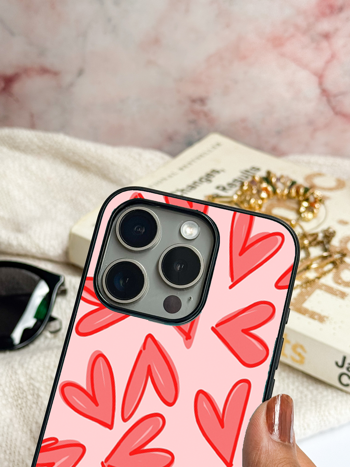 Love Doodles  Premium Glass Back Cover For iPhone 11,12,13,14,15,16 Models