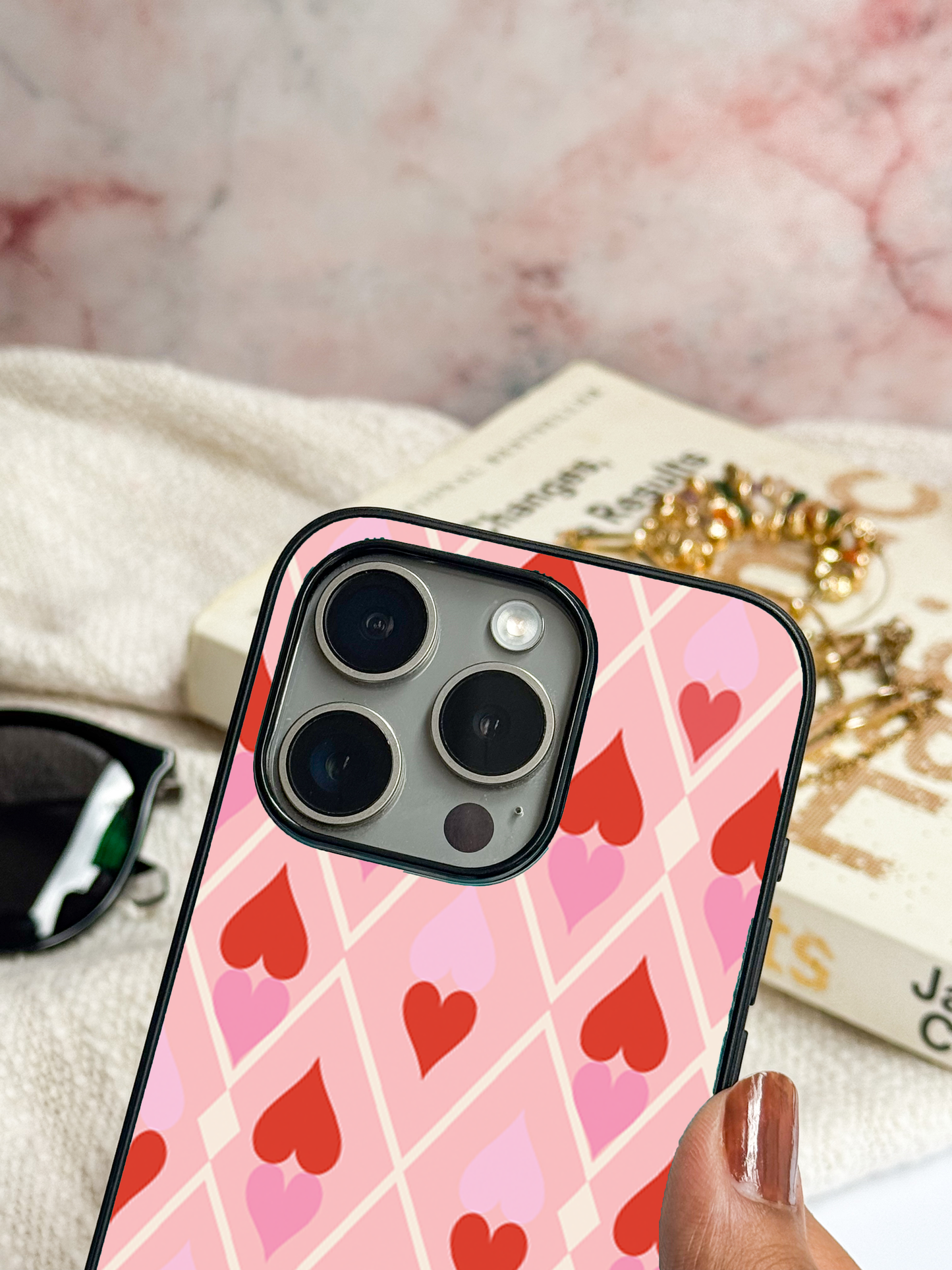 Hearts Play Premium Glass Back Cover For iPhone 11,12,13,14,15,16 Models