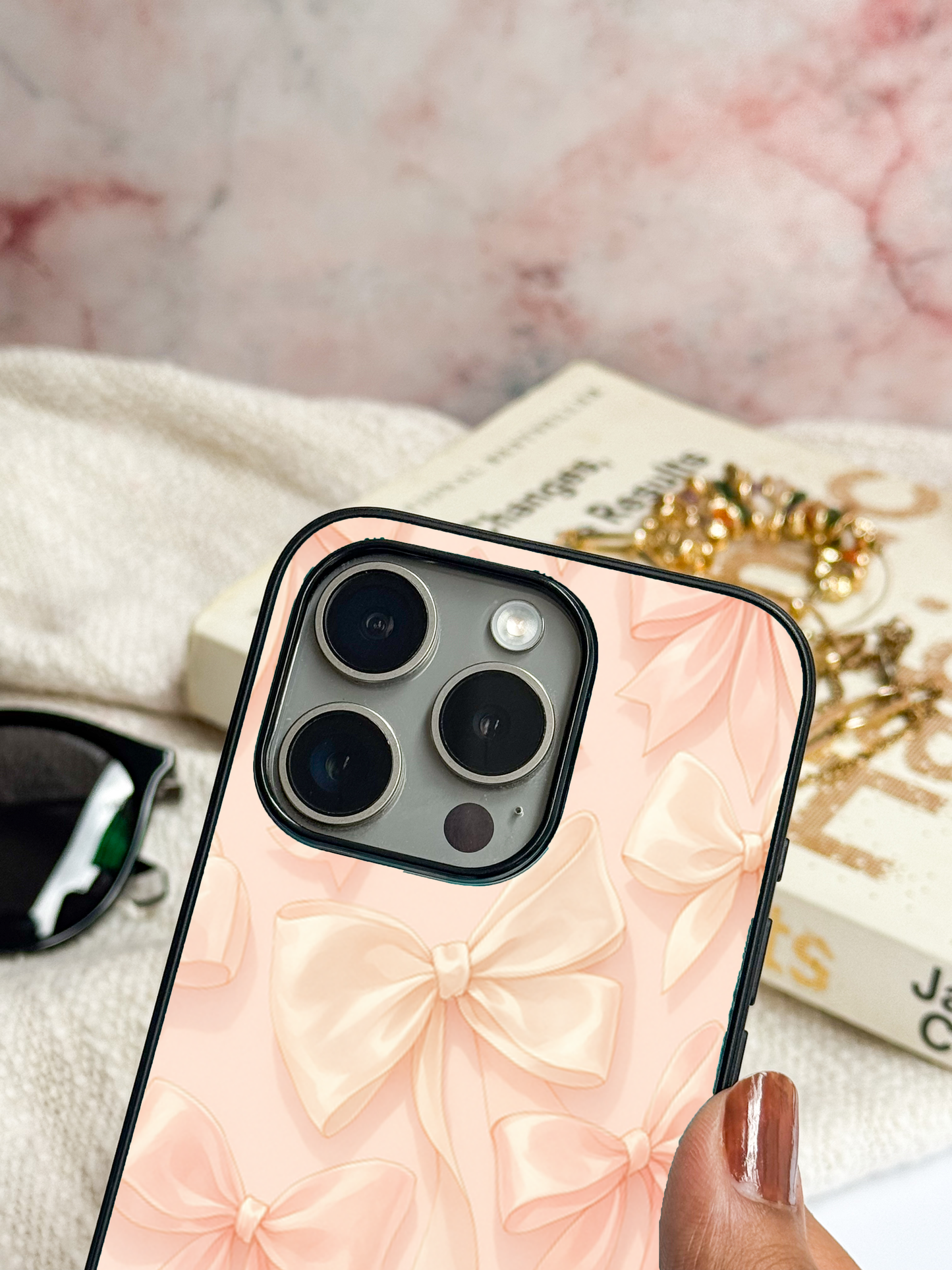 Silky Bows Sketch Premium Glass Back Cover For iPhone 11,12,13,14,15,16 Models