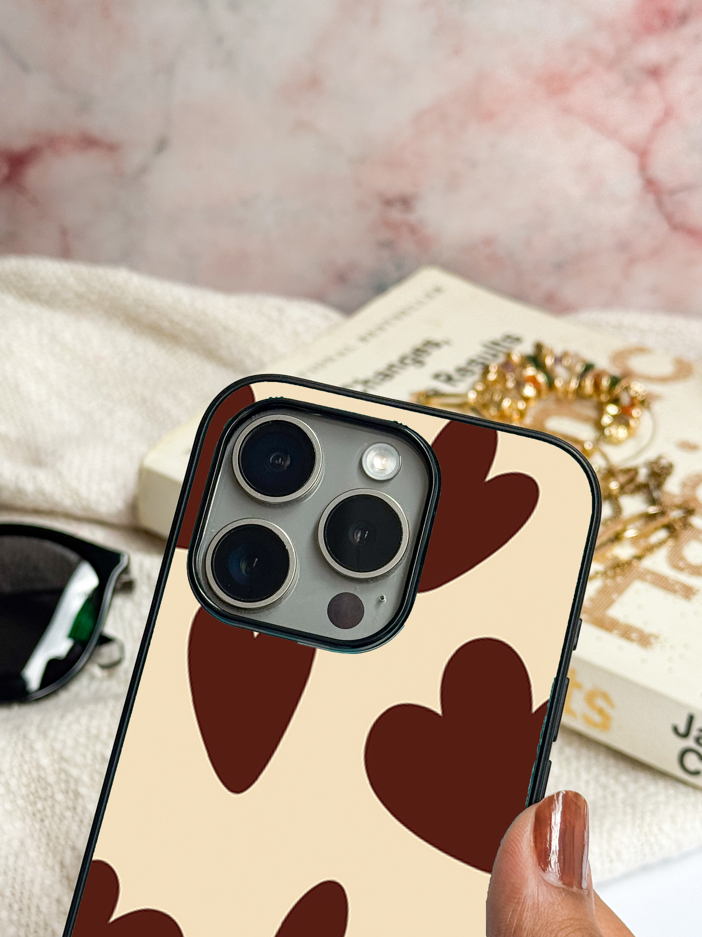Chocolate Hearts Premium Glass Back Cover For iPhone 11,12,13,14,15,16 Models