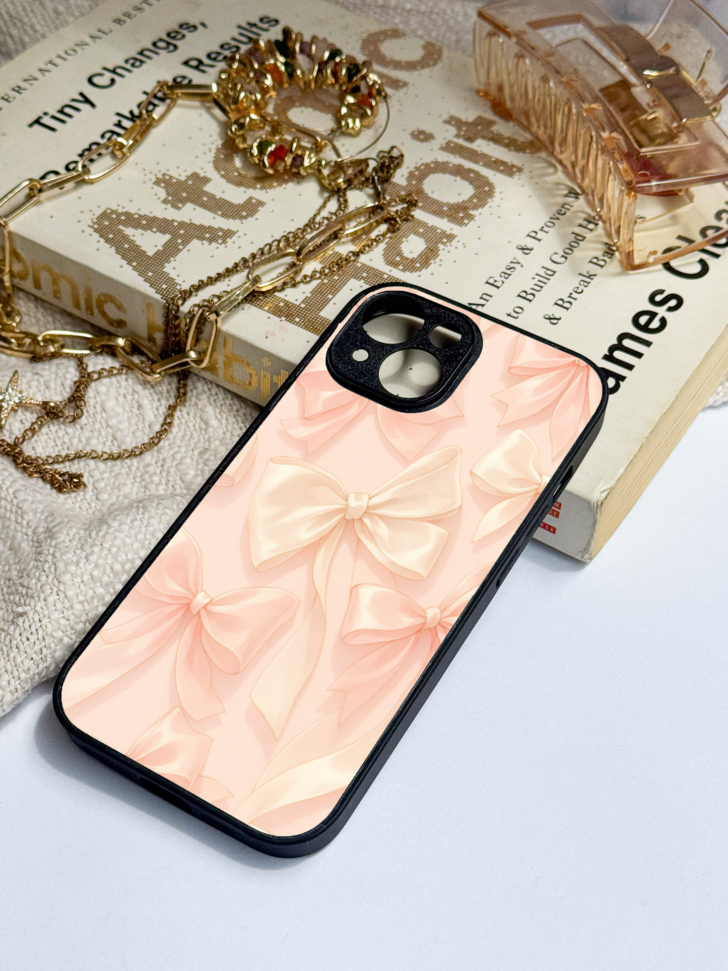 Silky Bows Sketch Premium Glass Back Cover For iPhone 11,12,13,14,15,16 Models