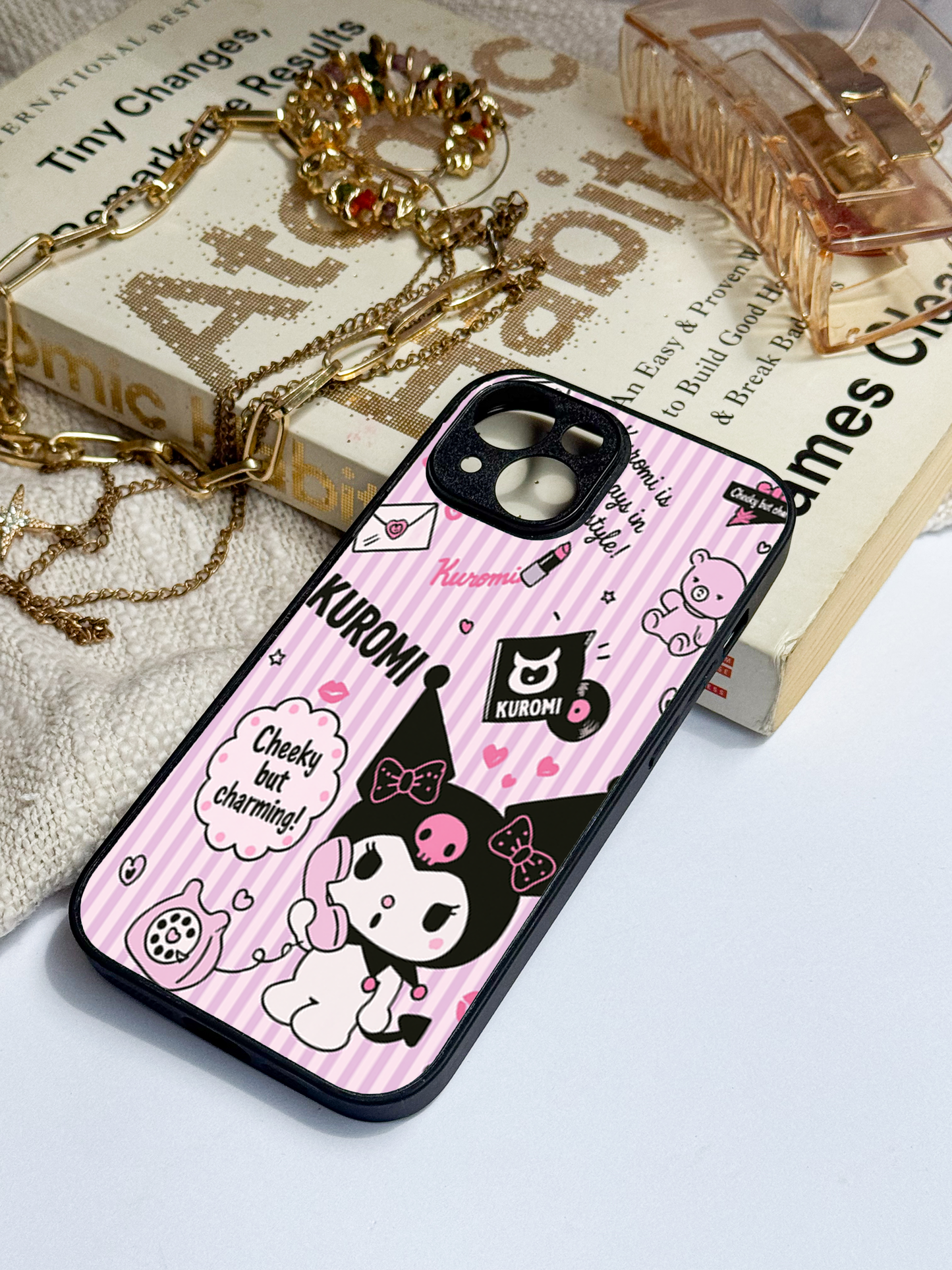 Kuromi Cat Premium Glass Back Cover For iPhone 11,12,13,14,15,16 Models