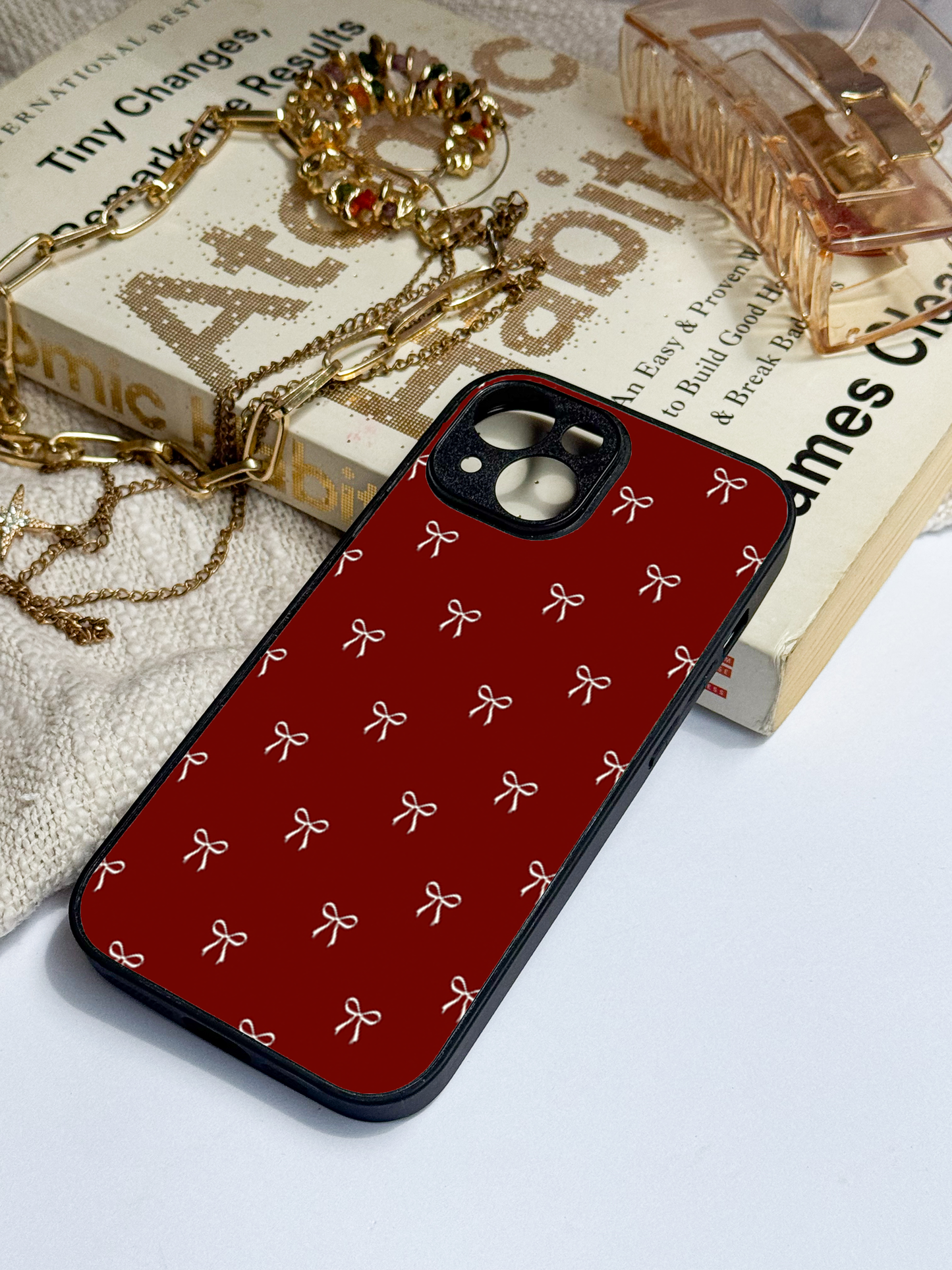 Red Bow Beaut Premium Glass Back Cover For iPhone 11,12,13,14,15,16 Models