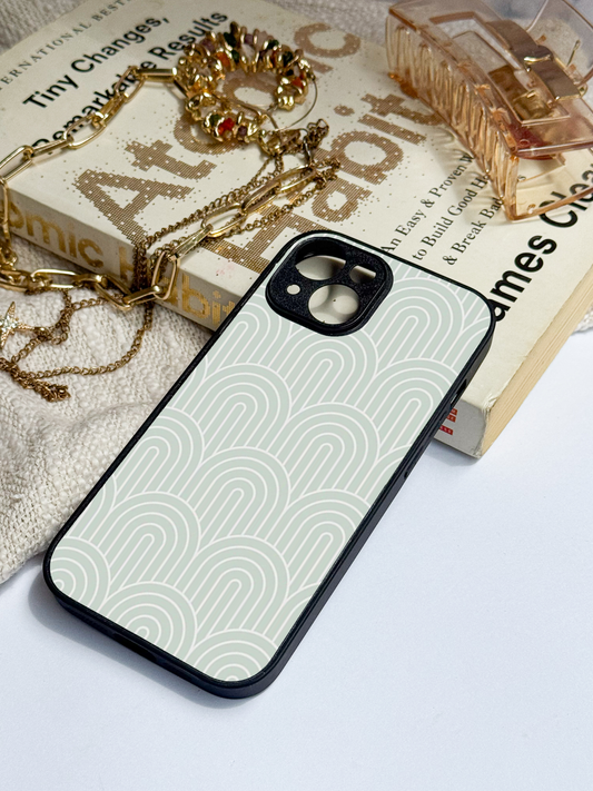 Mint Wave Premium Glass Back Cover For iPhone 11,12,13,14,15,16,17 Models