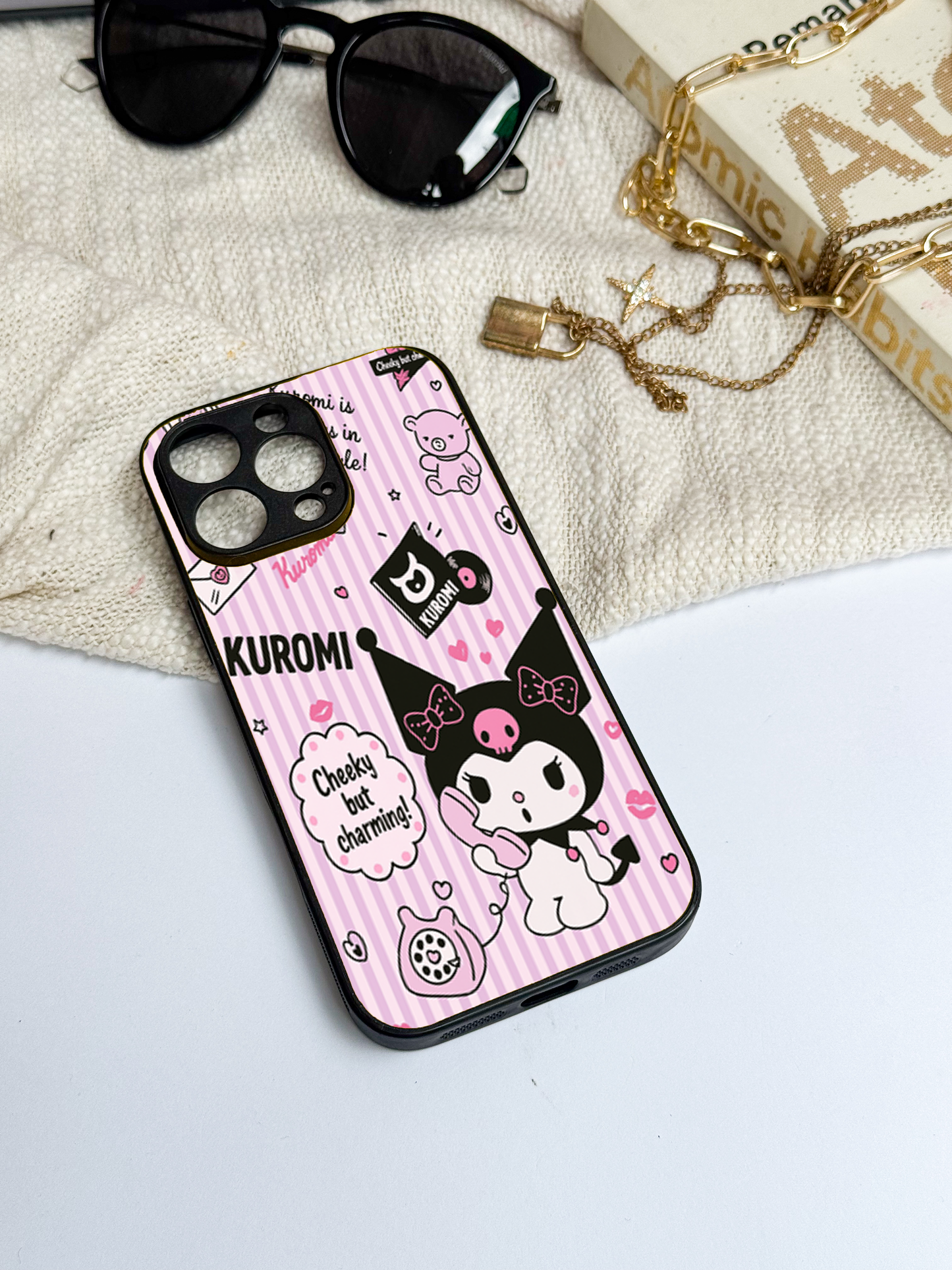Kuromi Cat Premium Glass Back Cover For iPhone 11,12,13,14,15,16 Models