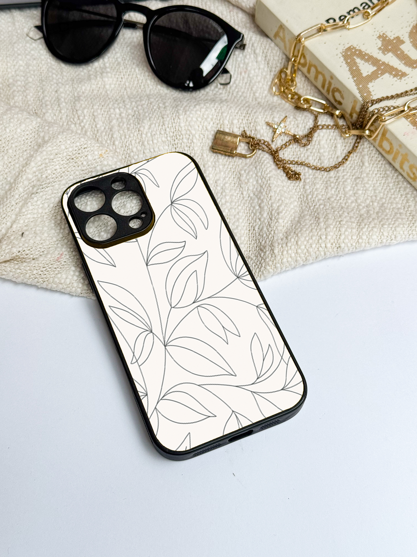 The Petal Sketch Premium Glass Back Cover For iPhone 11,12,13,14,15,16 Models