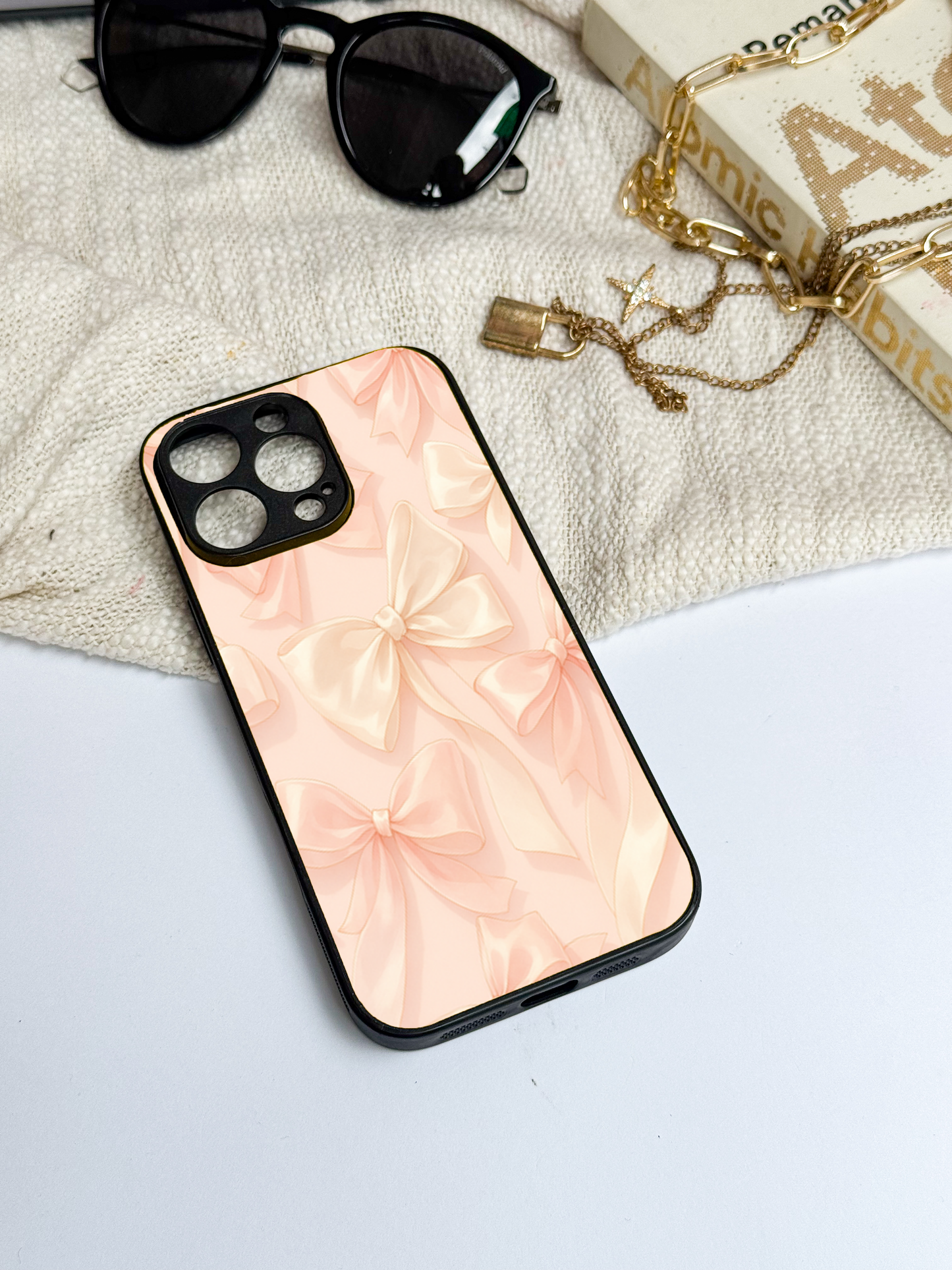 Silky Bows Sketch Premium Glass Back Cover For iPhone 11,12,13,14,15,16 Models