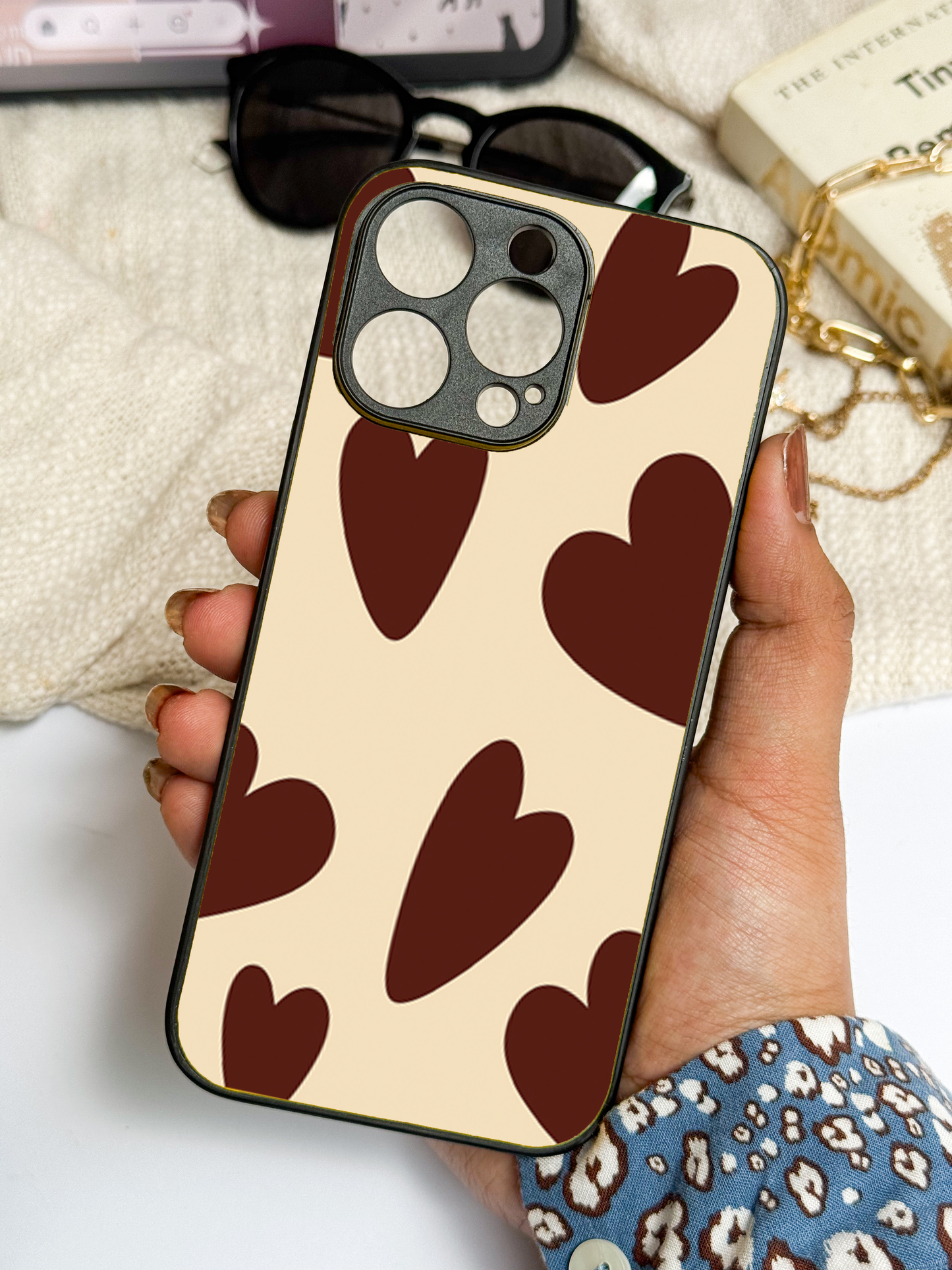 Chocolate Hearts Premium Glass Back Cover For iPhone 11,12,13,14,15,16 Models