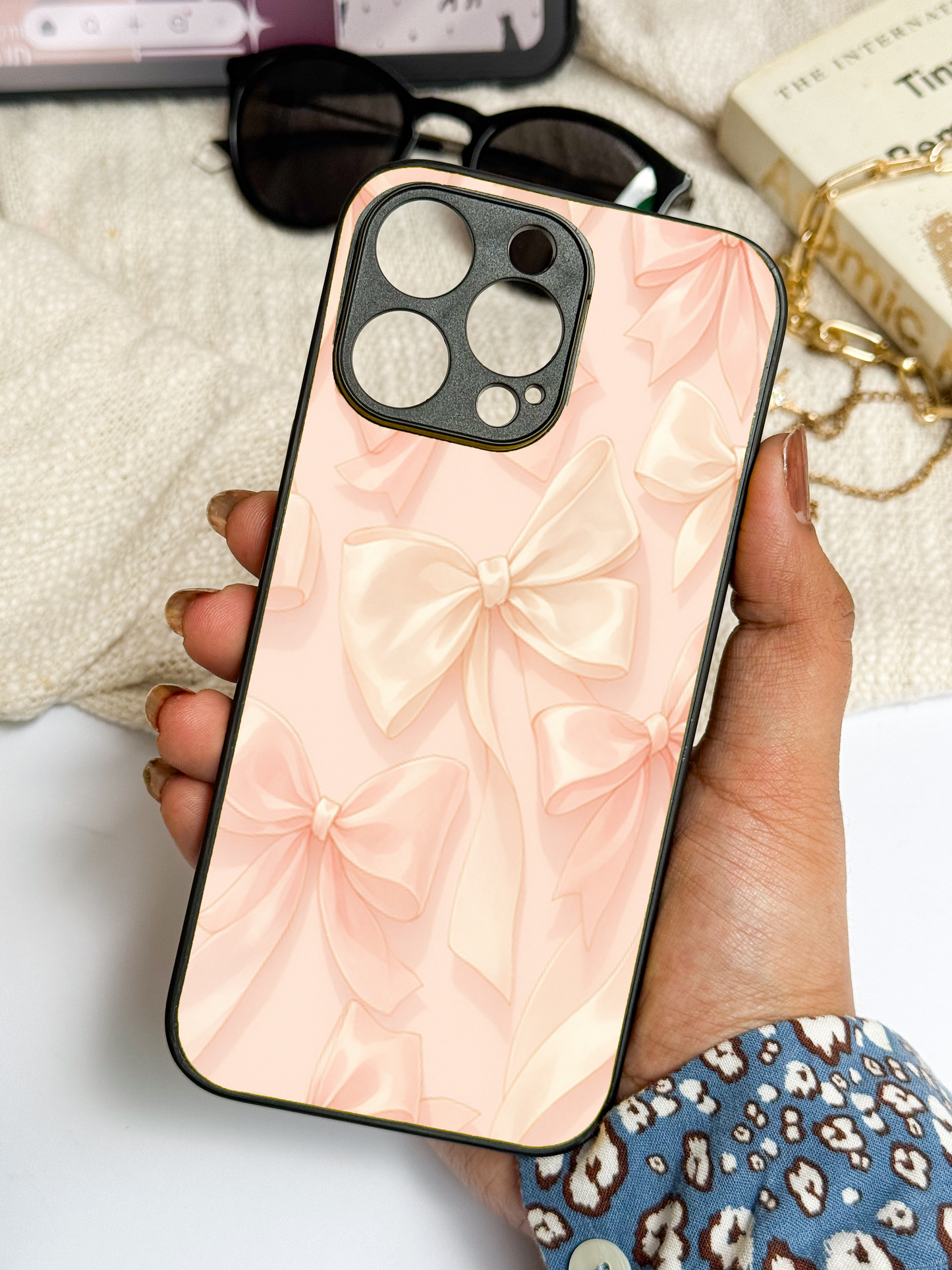 Silky Bows Sketch Premium Glass Back Cover For iPhone 11,12,13,14,15,16 Models