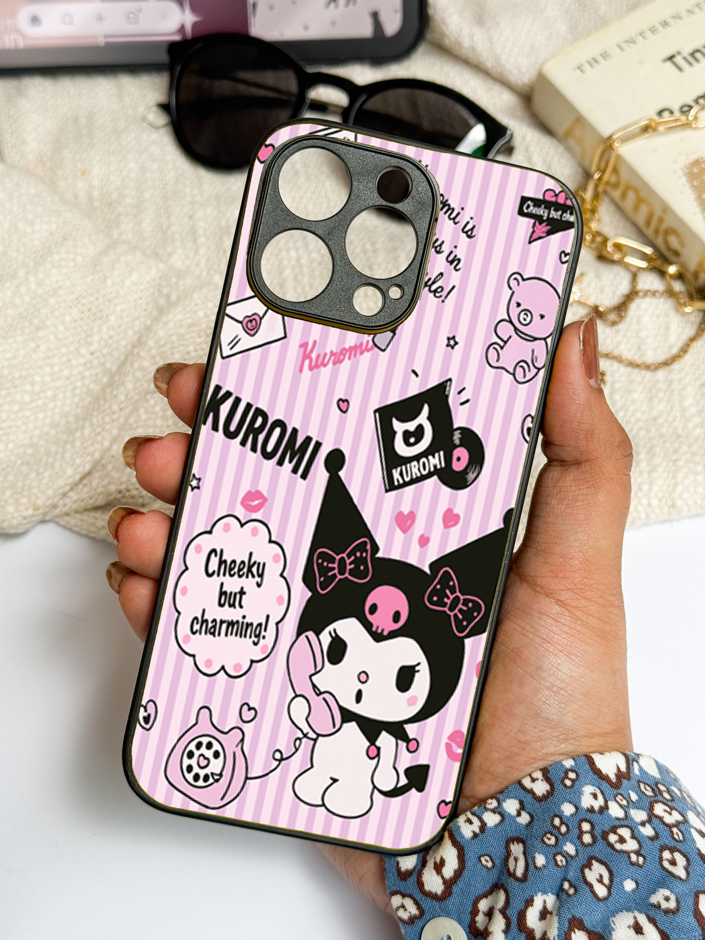 Kuromi Cat Premium Glass Back Cover For iPhone 11,12,13,14,15,16 Models