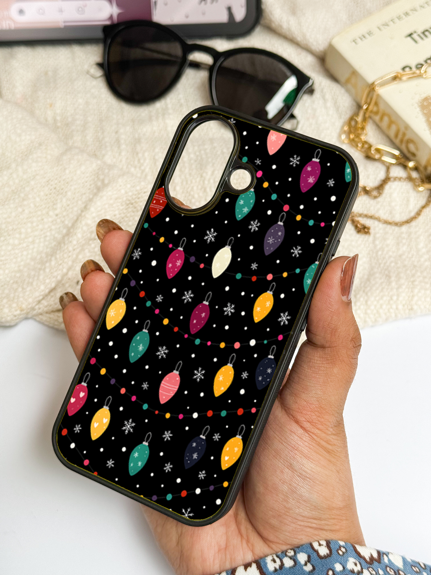 Cute Aesthetic Lights Premium Glass Back Cover For iPhone 11,12,13,14,15,16 Models