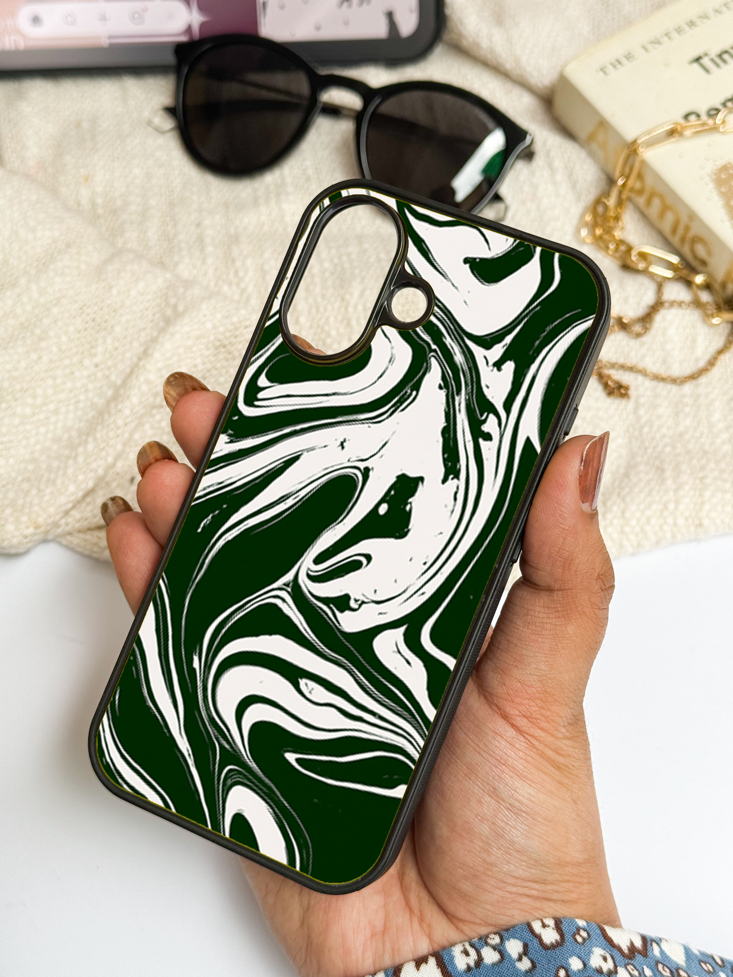 Grassy Marble   Premium Glass Back Cover For iPhone 11,12,13,14,15,16 Models