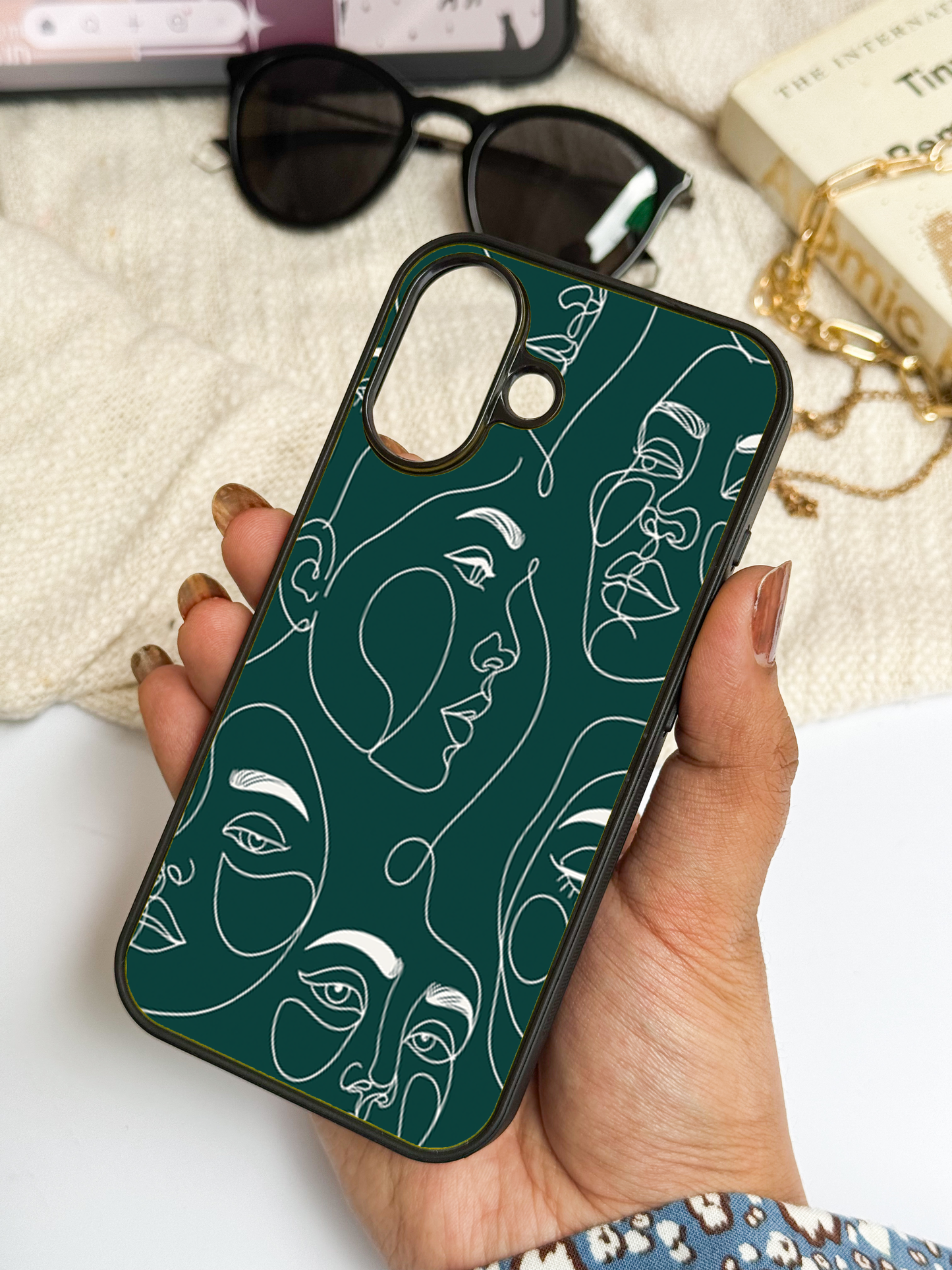 Line Art Lady Premium Glass Back Cover For iPhone 11,12,13,14,15,16 Models