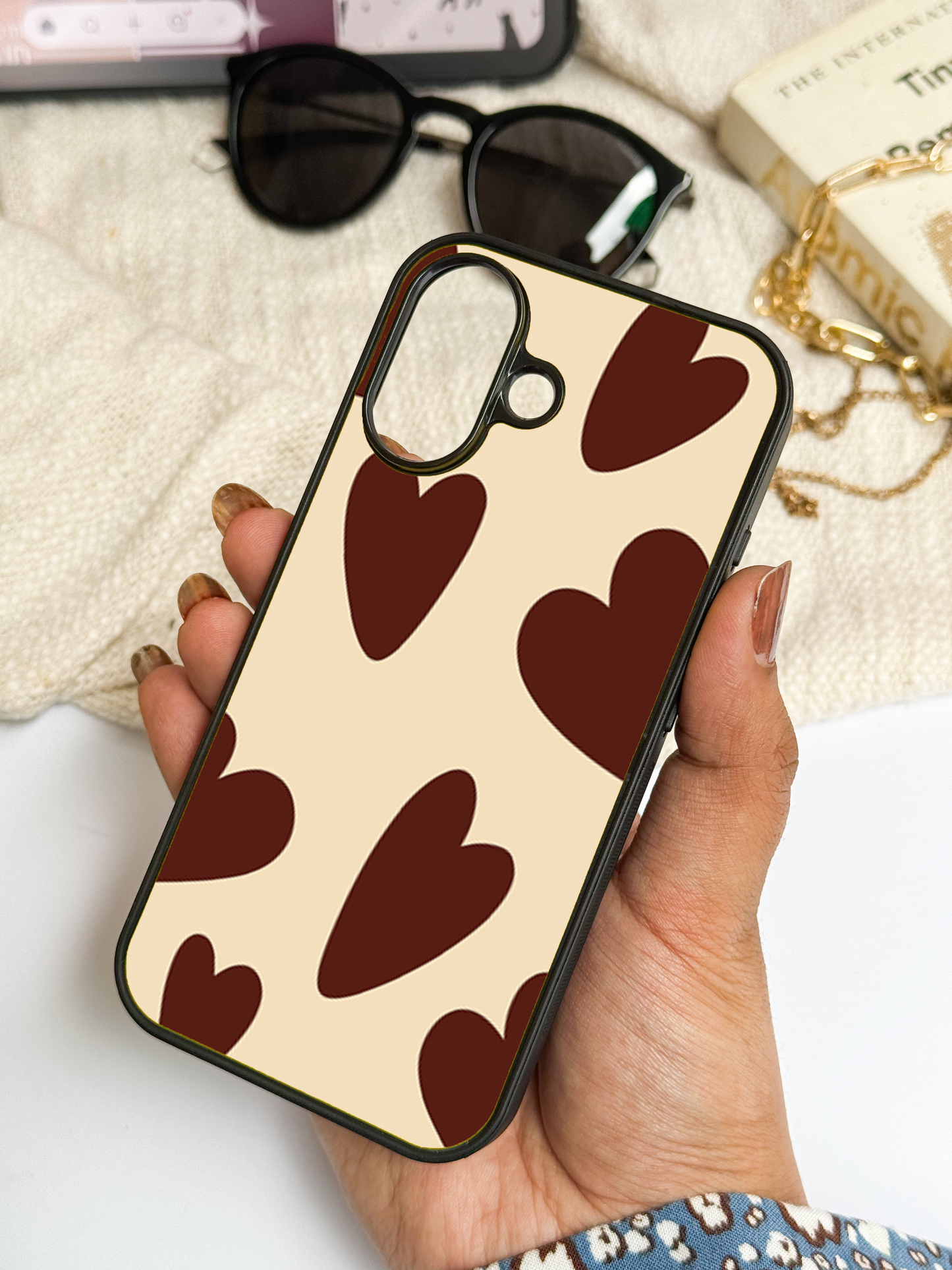 Chocolate Hearts Premium Glass Back Cover For iPhone 11,12,13,14,15,16 Models