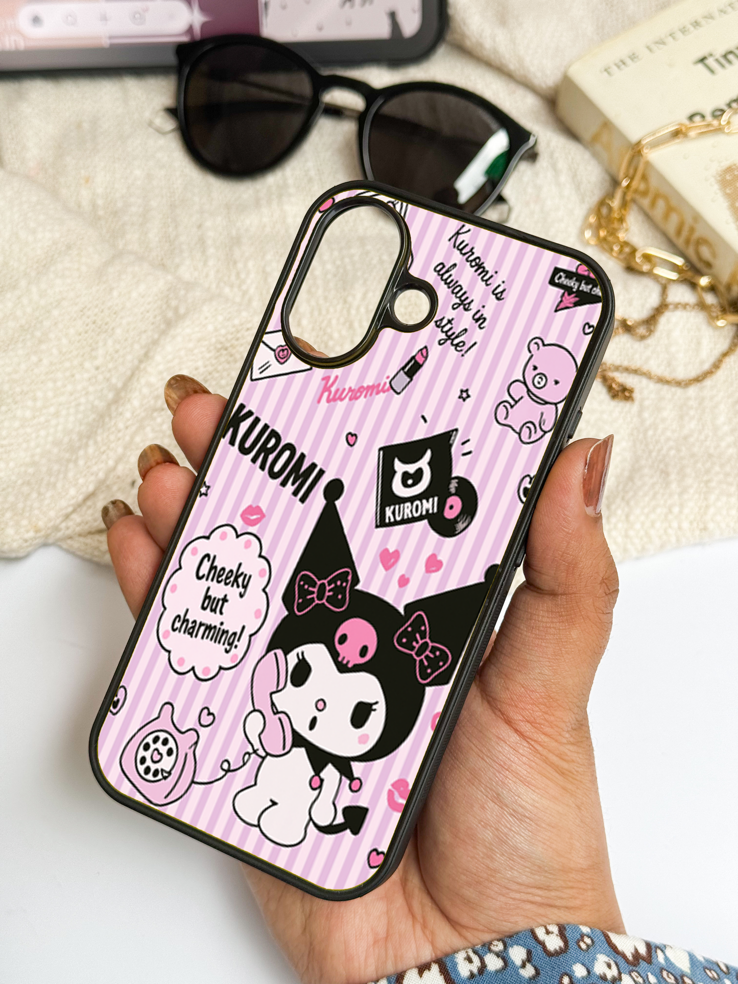 Kuromi Cat Premium Glass Back Cover For iPhone 11,12,13,14,15,16 Models