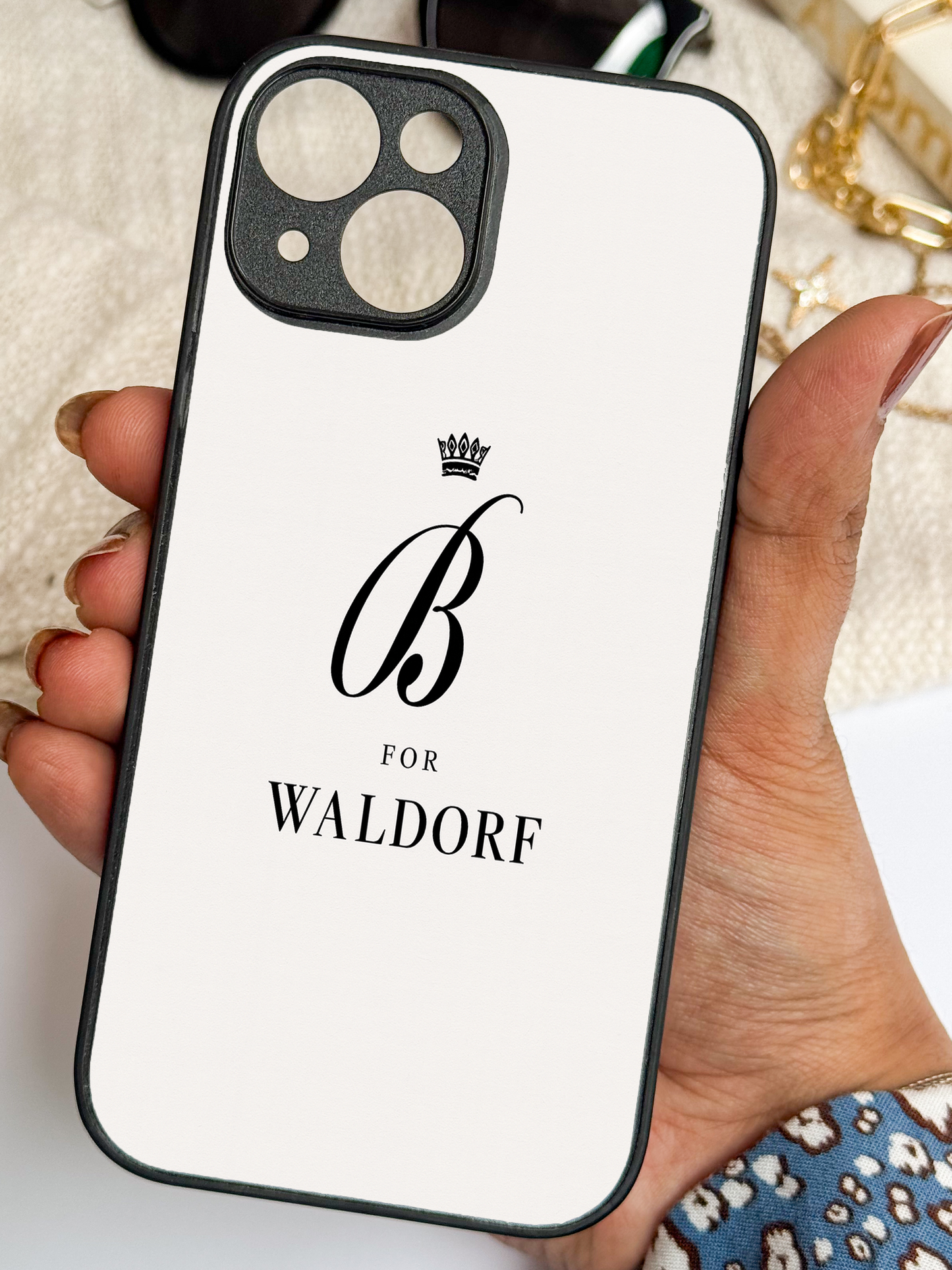 Crowned Initials Premium Glass Back Cover For iPhone 11,12,13,14,15,16 Models