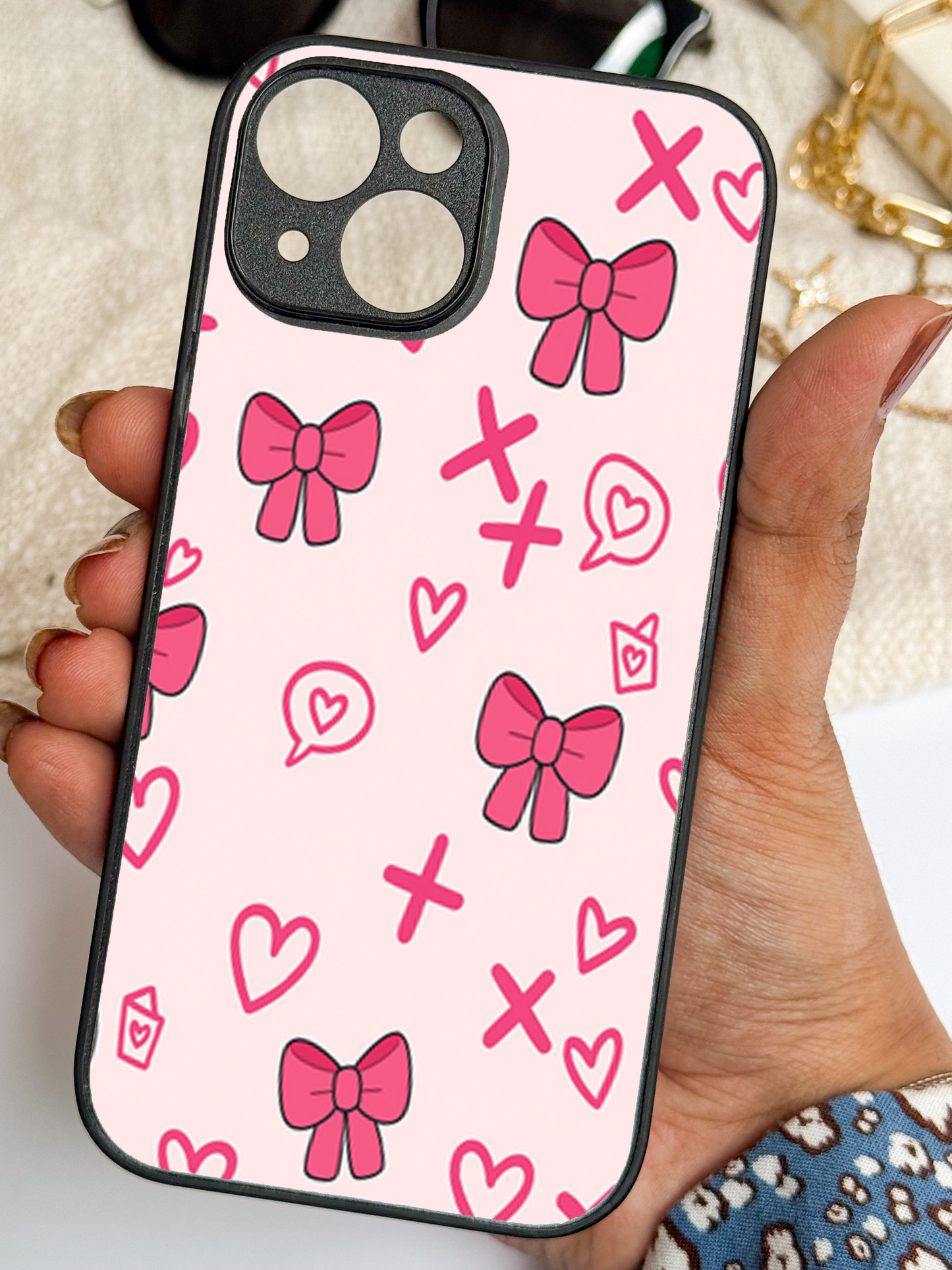 XOXO Bows Premium Glass Back Cover For iPhone 11,12,13,14,15,16 Models