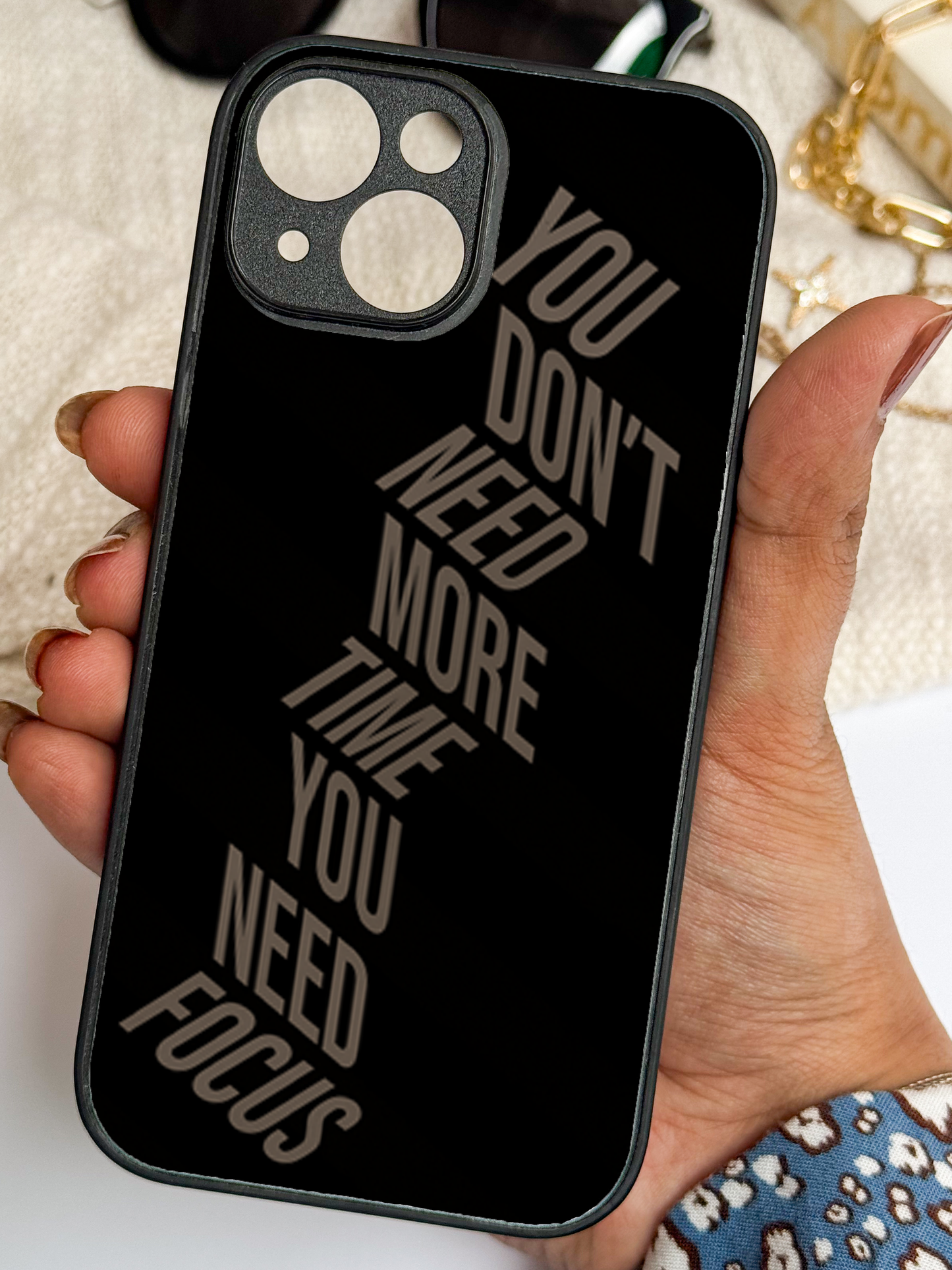 Time vs Focus Premium Glass Back Cover For iPhone 11,12,13,14,15,16 Models