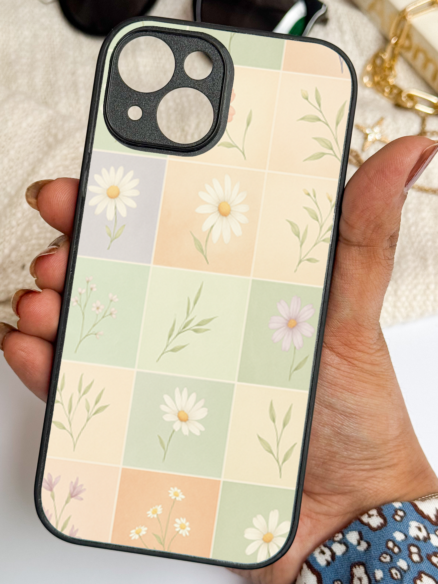 Sage Check Premium Glass Back Cover For iPhone 11,12,13,14,15,16 Models