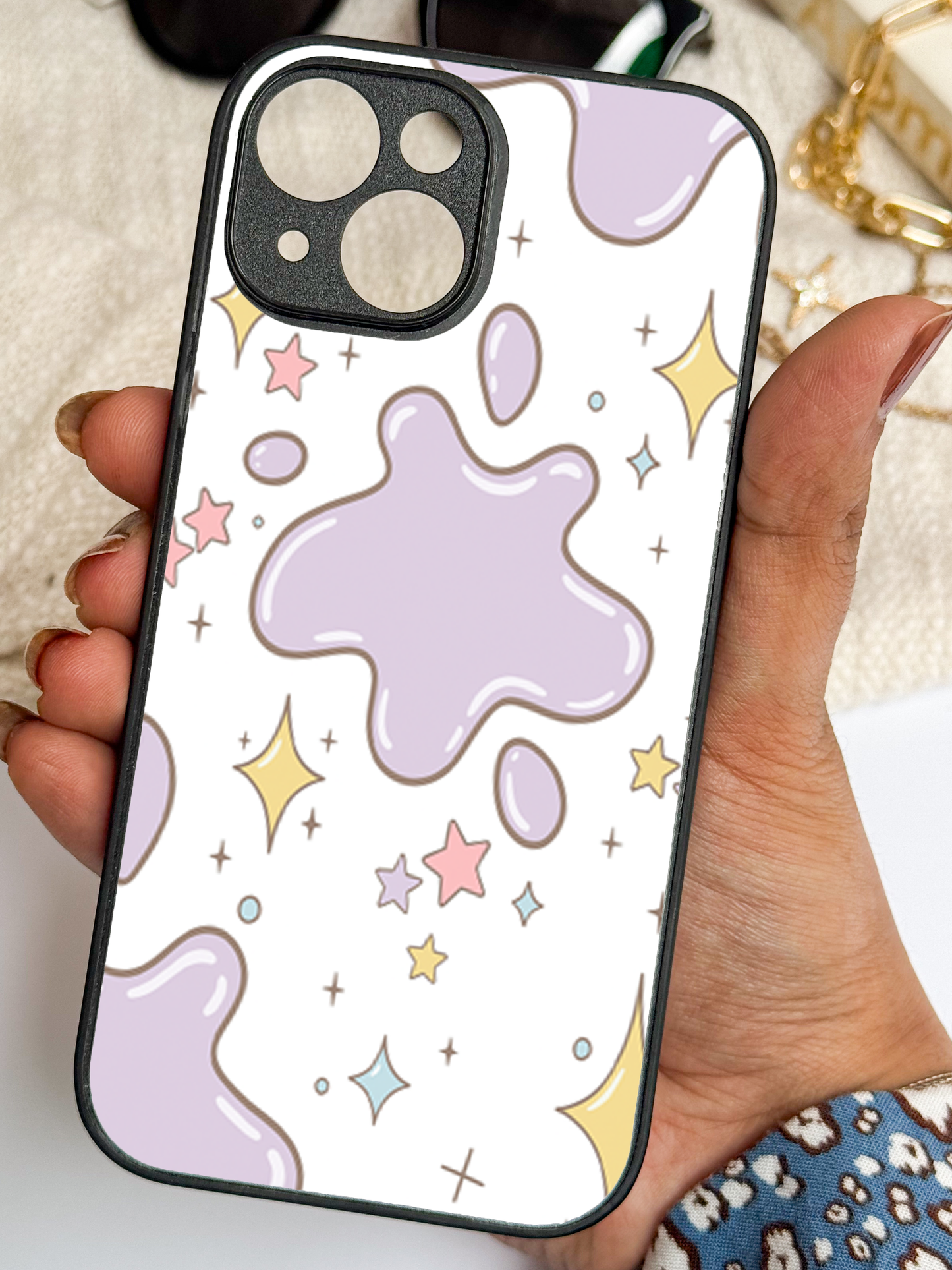 Starry Splash Premium Glass Back Cover For iPhone 11,12,13,14,15,16 Models
