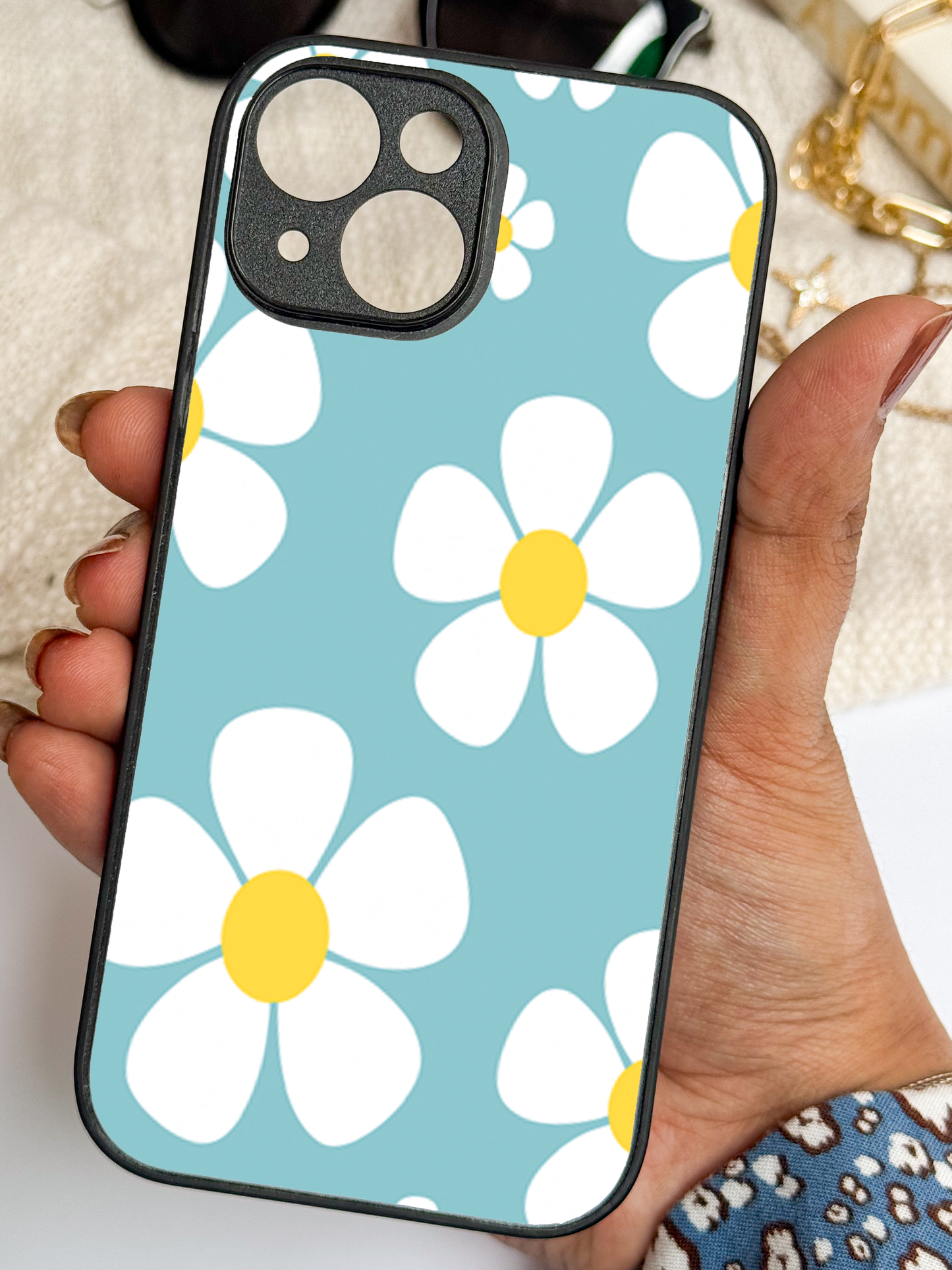 Daisy in Sea Premium Glass Back Cover For iPhone 11,12,13,14,15,16 Models