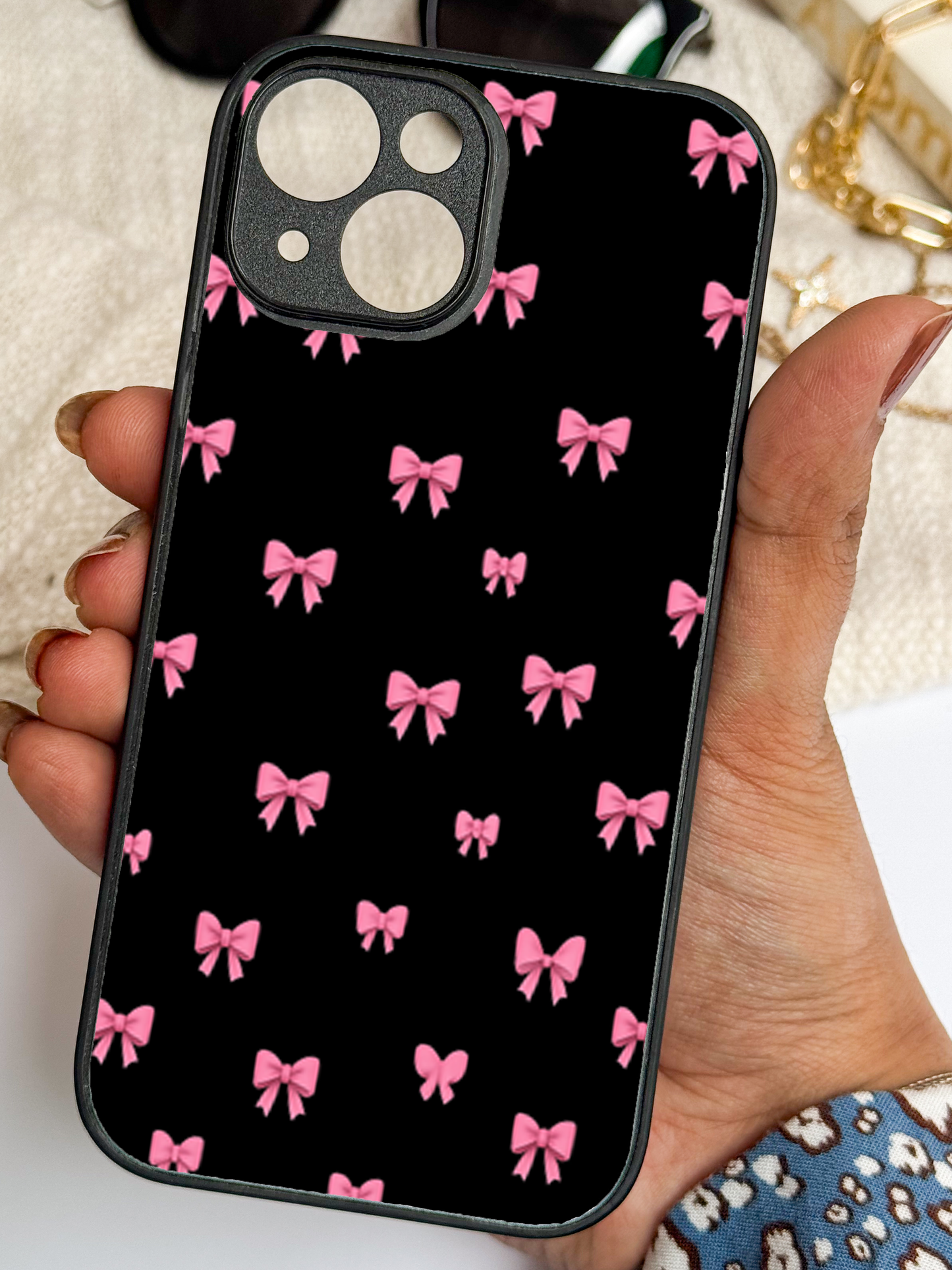 Dark Aesthetic Bows Bow Premium Glass Back Cover For iPhone 11,12,13,14,15,16 Models