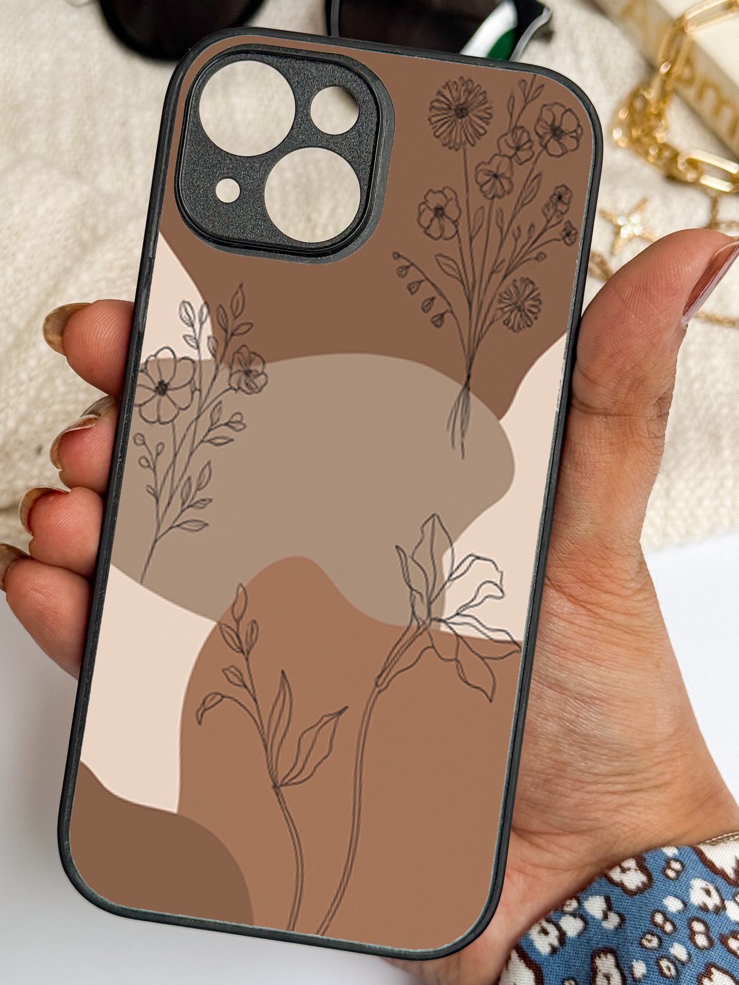 Earthy Petals Premium Glass Back Cover For iPhone 11,12,13,14,15,16 Models