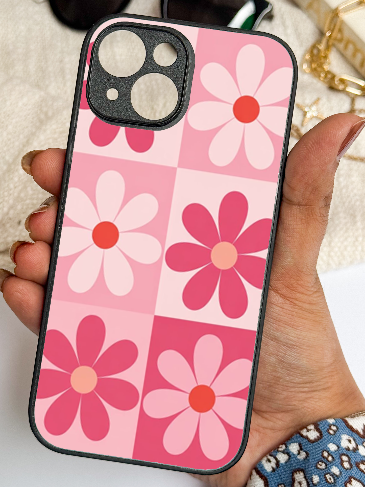 Floral Funk Premium Glass Back Cover For iPhone 11,12,13,14,15,16 Models