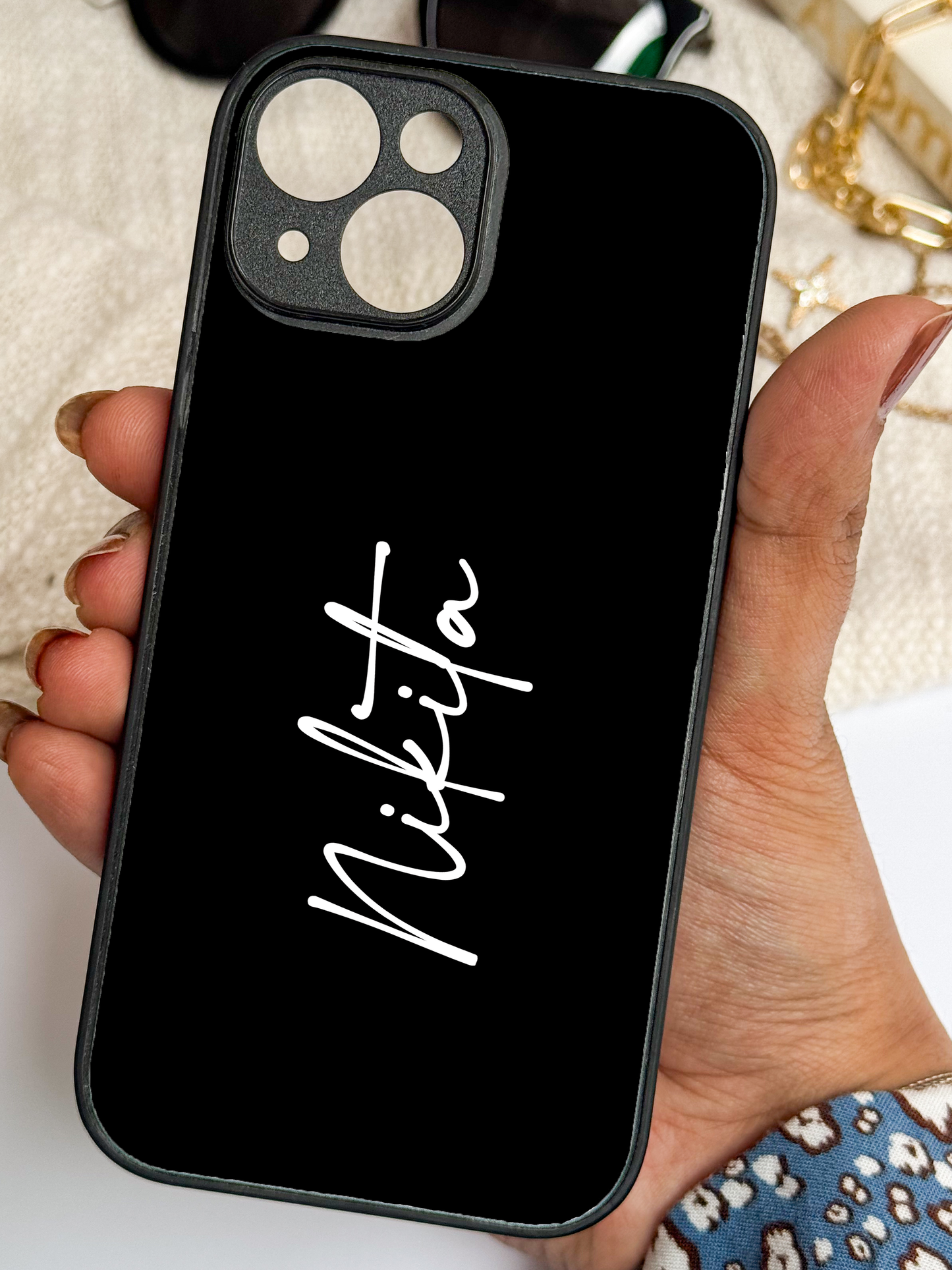 Noir Signature Personalised Name Premium Glass Back Cover For iPhone 11,12,13,14,15,16 Models