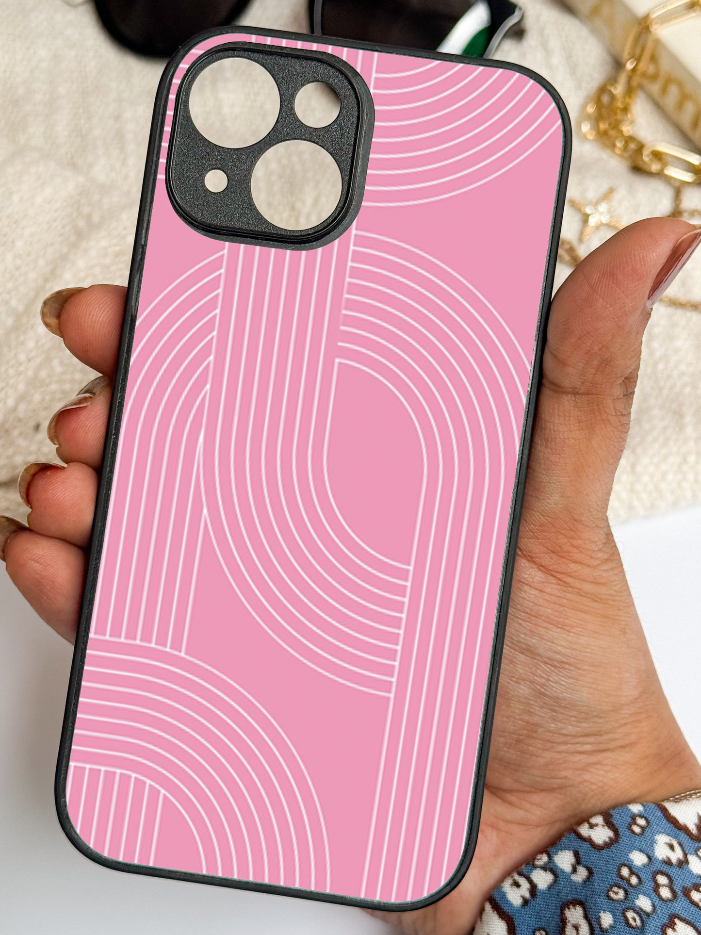 Linear Blush Premium Glass Back Cover For iPhone 11,12,13,14,15,16 Models