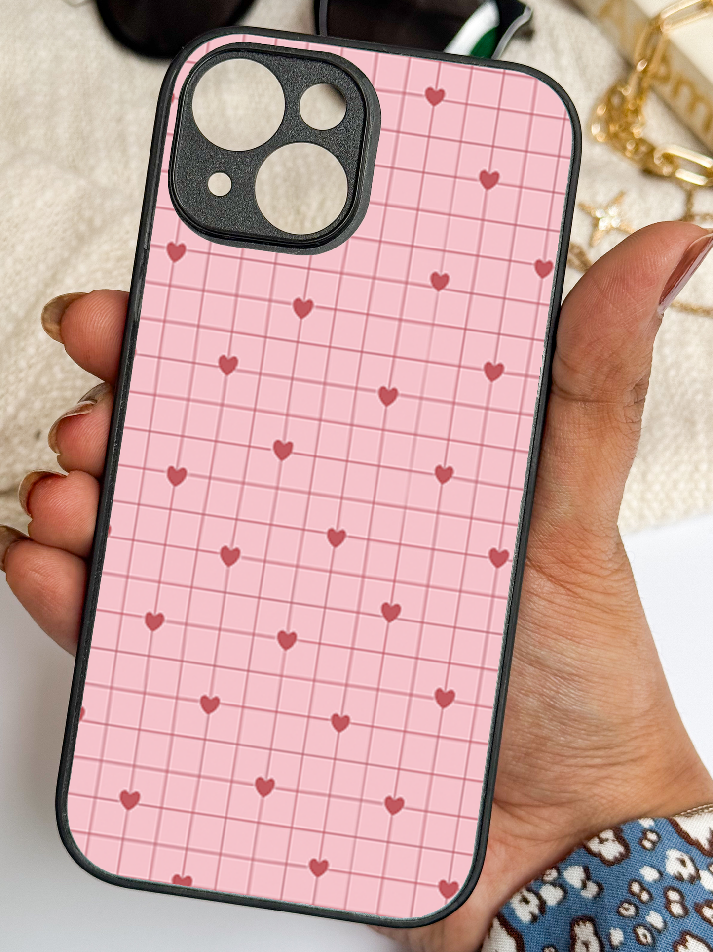 Scrap Book Hearts  Premium Glass Back Cover For iPhone 11,12,13,14,15,16 Models
