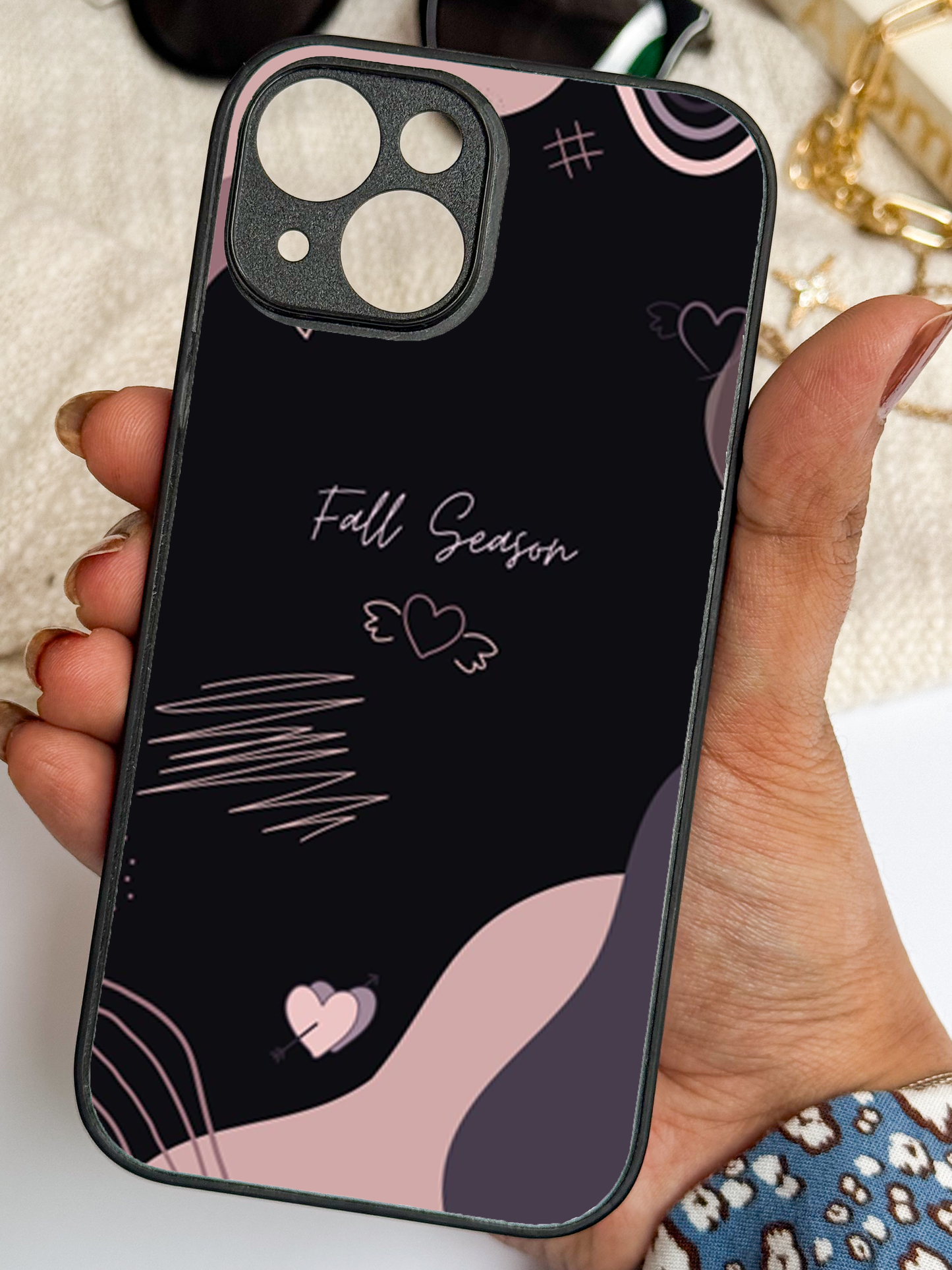 Autumn Hearts Premium Glass Back Cover For iPhone 11,12,13,14,15,16 Models