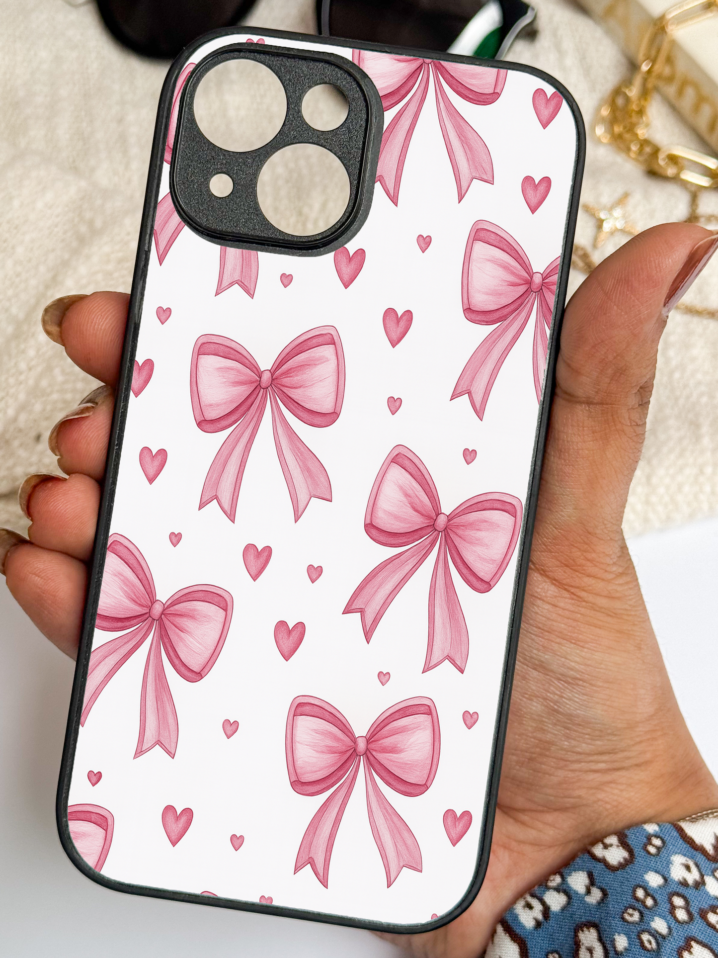 Bow Bliss Premium Glass Back Cover For iPhone 11,12,13,14,15,16 Models