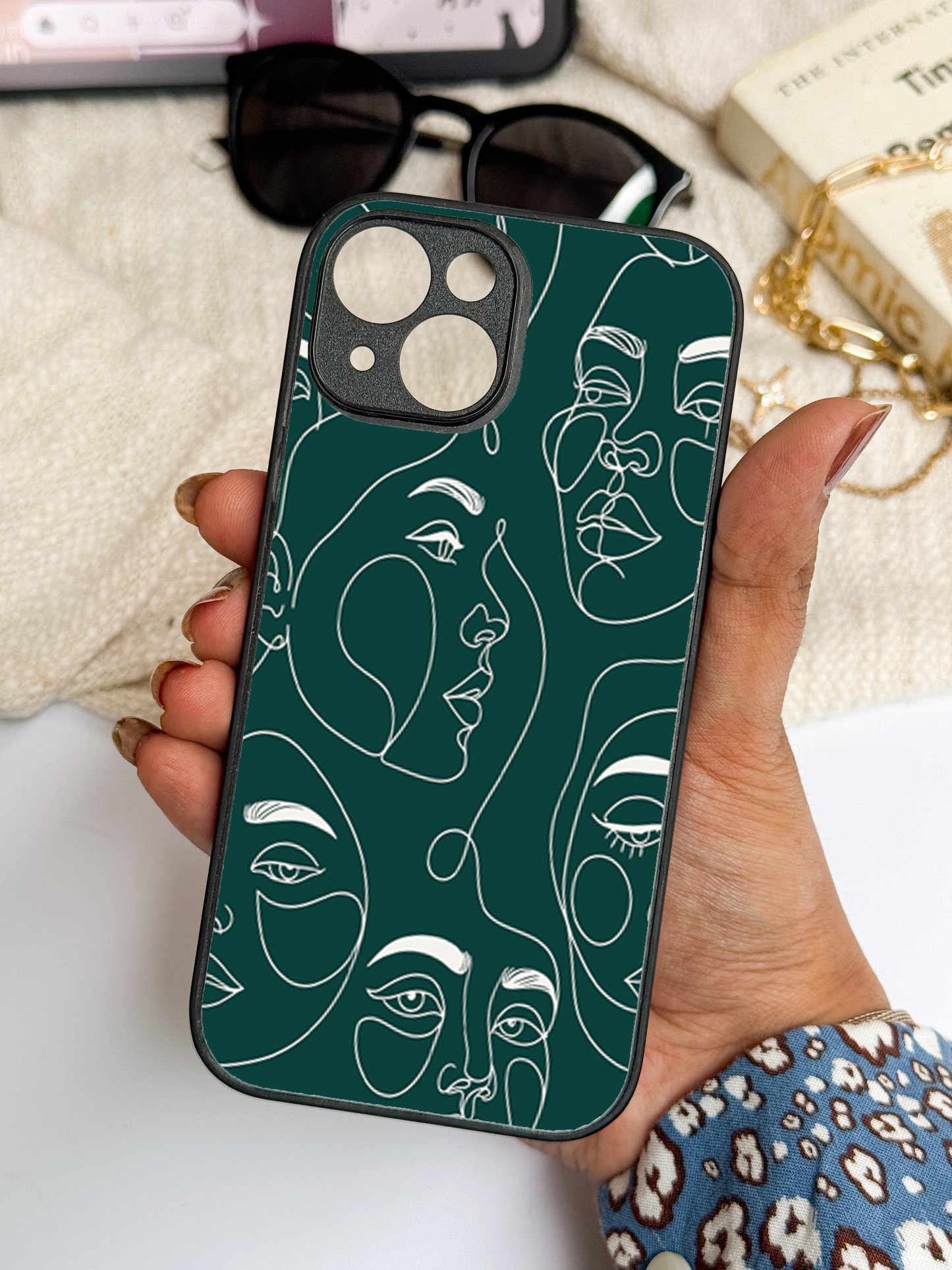 Line Art Lady Premium Glass Back Cover For iPhone 11,12,13,14,15,16 Models