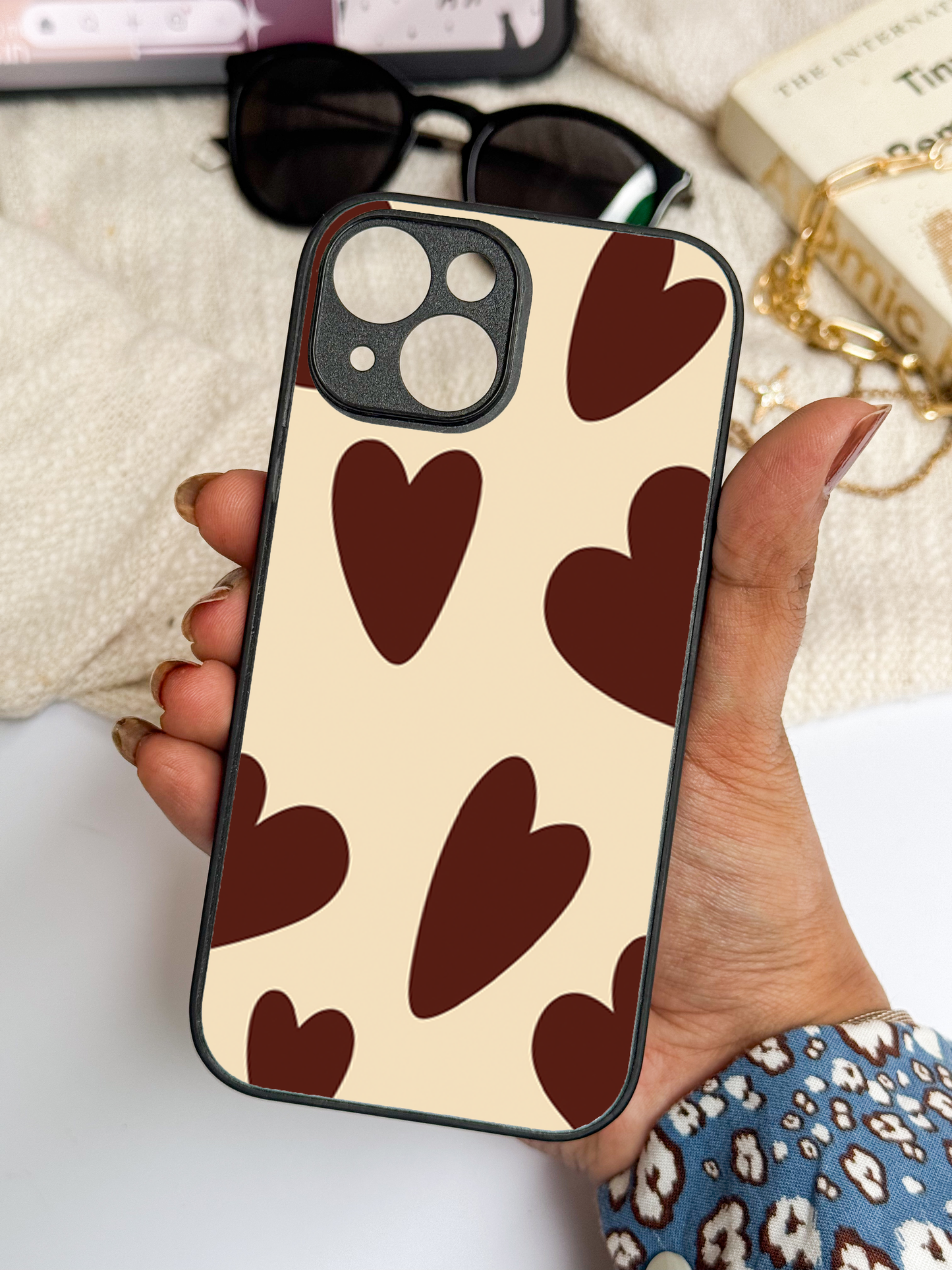 Chocolate Hearts Premium Glass Back Cover For iPhone 11,12,13,14,15,16 Models
