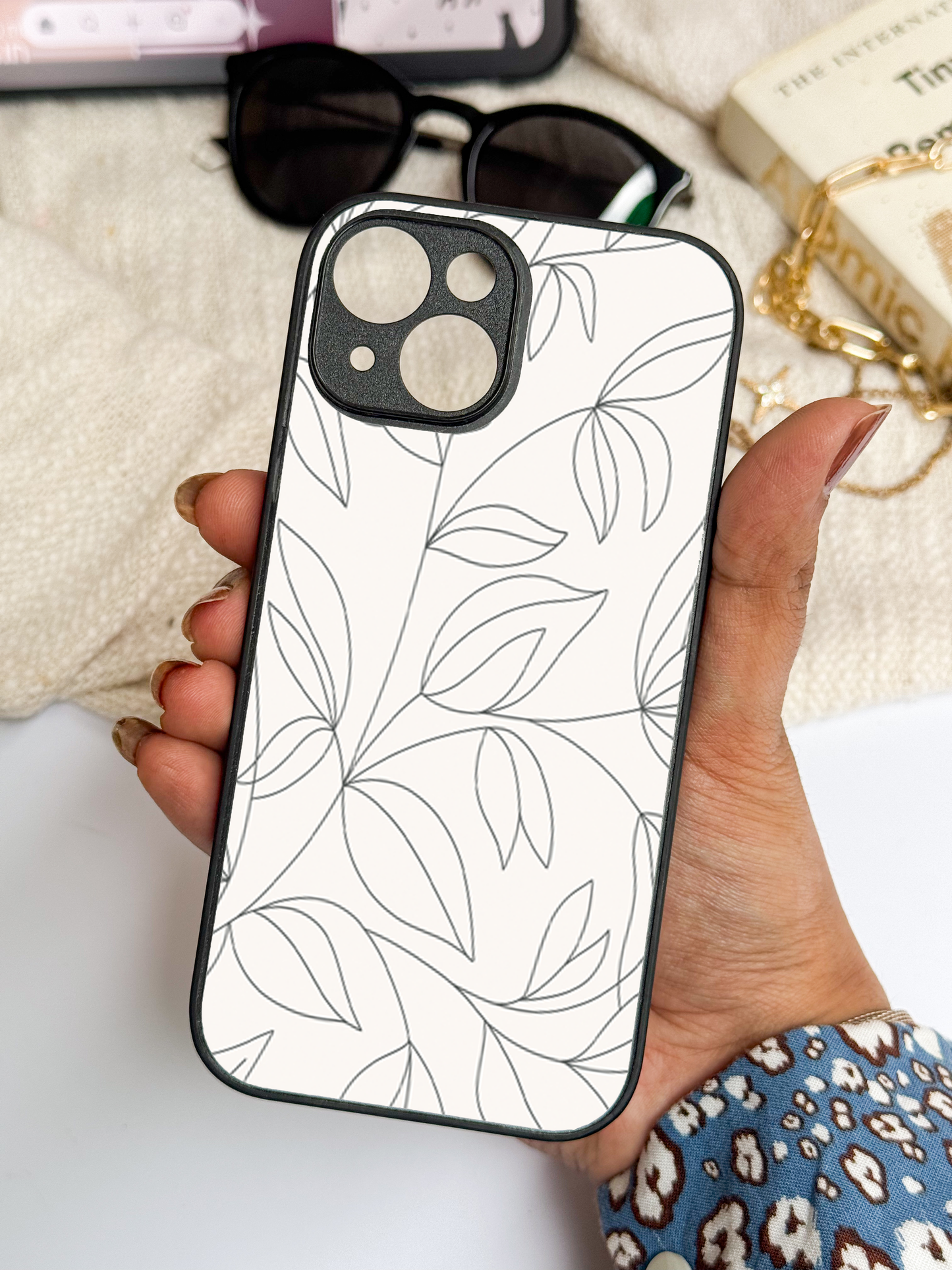 The Petal Sketch Premium Glass Back Cover For iPhone 11,12,13,14,15,16 Models