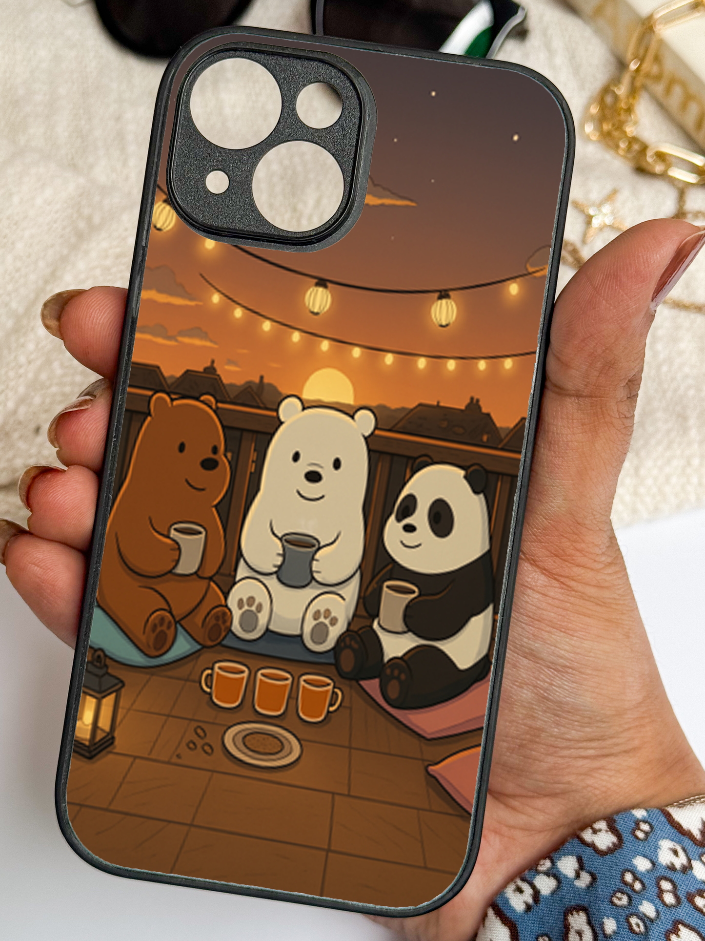 Tea Time Trio Premium Glass Back Cover For iPhone 11,12,13,14,15,16 Models
