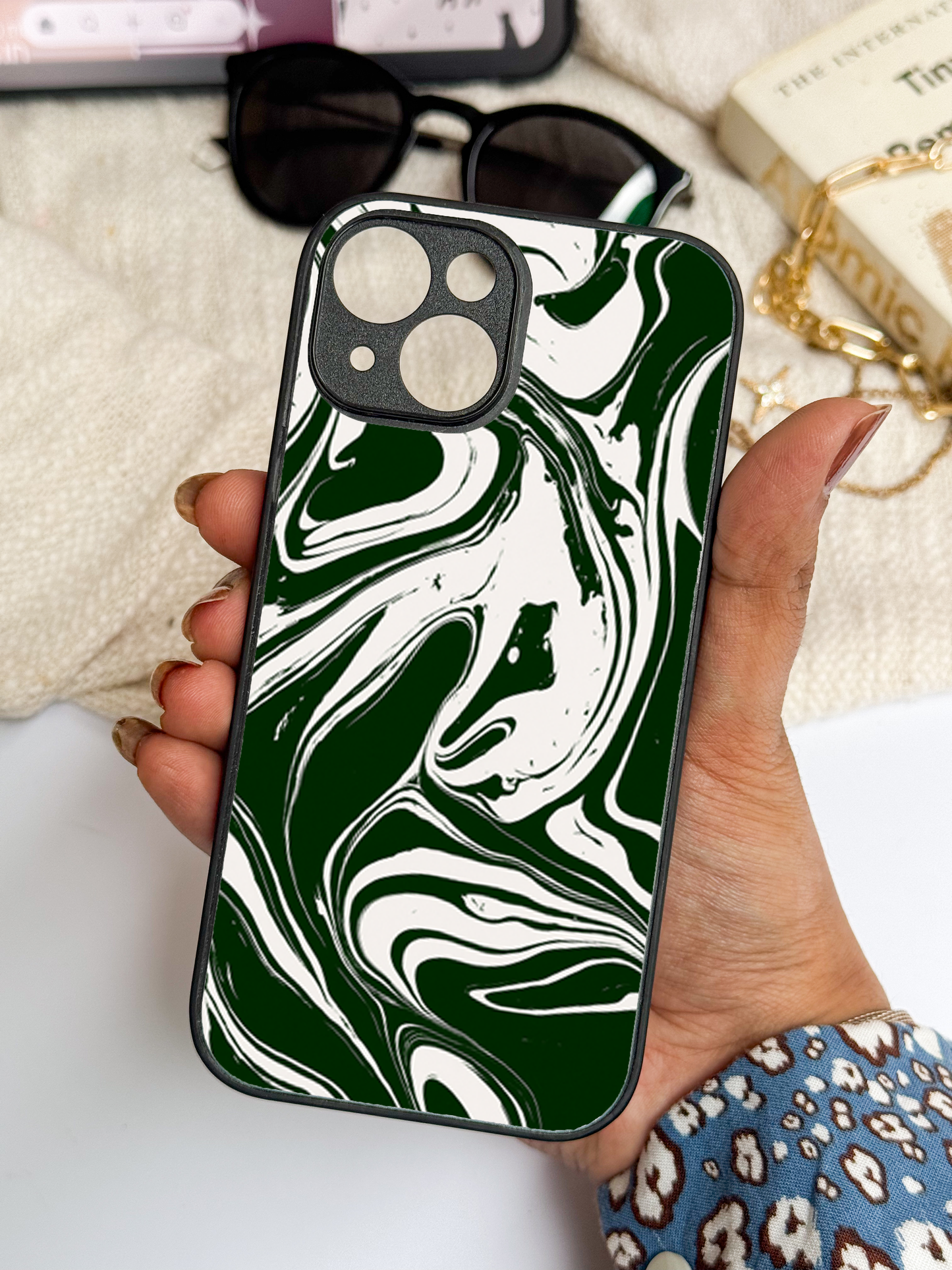 Grassy Marble   Premium Glass Back Cover For iPhone 11,12,13,14,15,16 Models