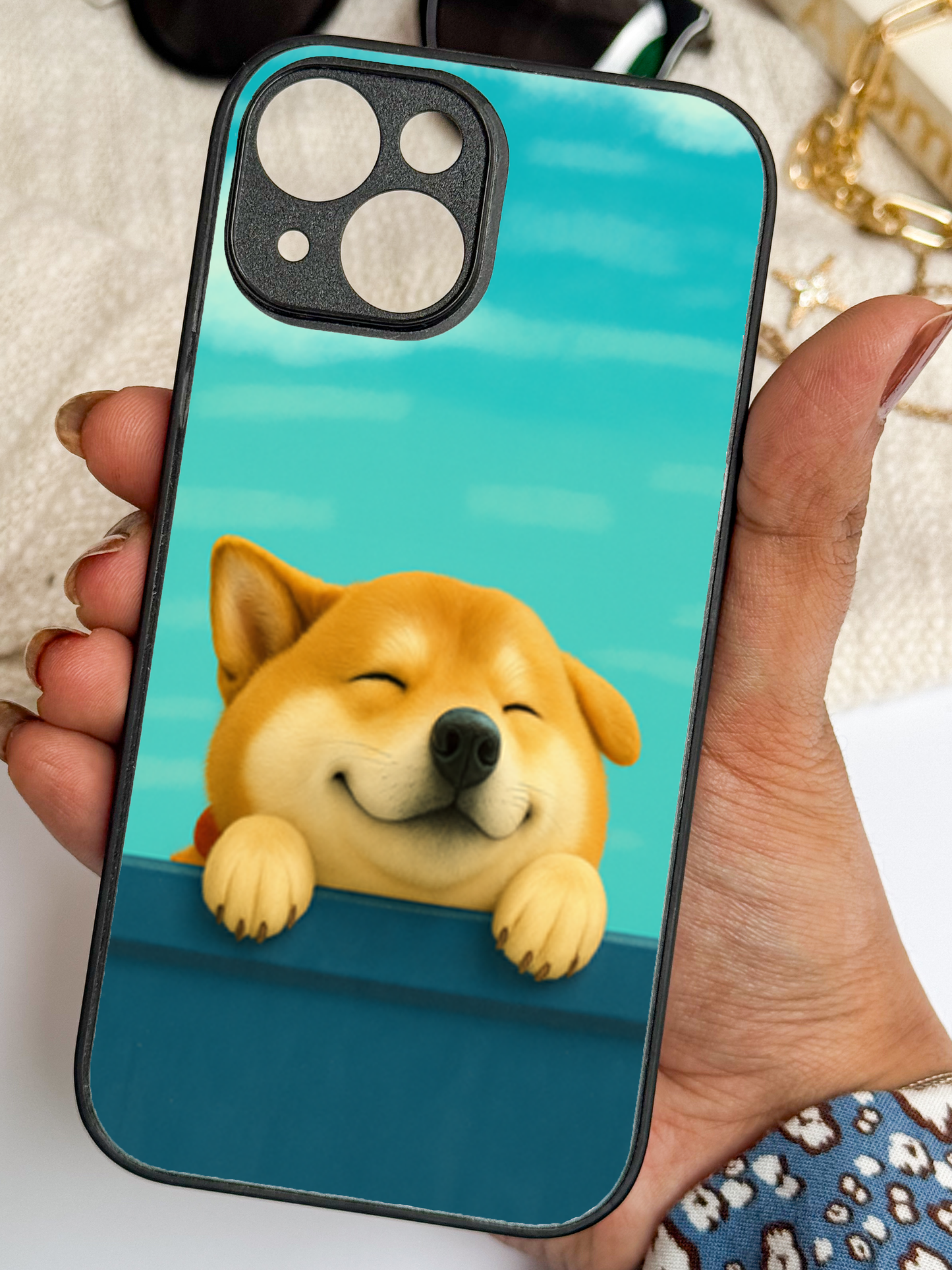 Smiley Shibe Cas Premium Glass Back Cover For iPhone 11,12,13,14,15,16 Models