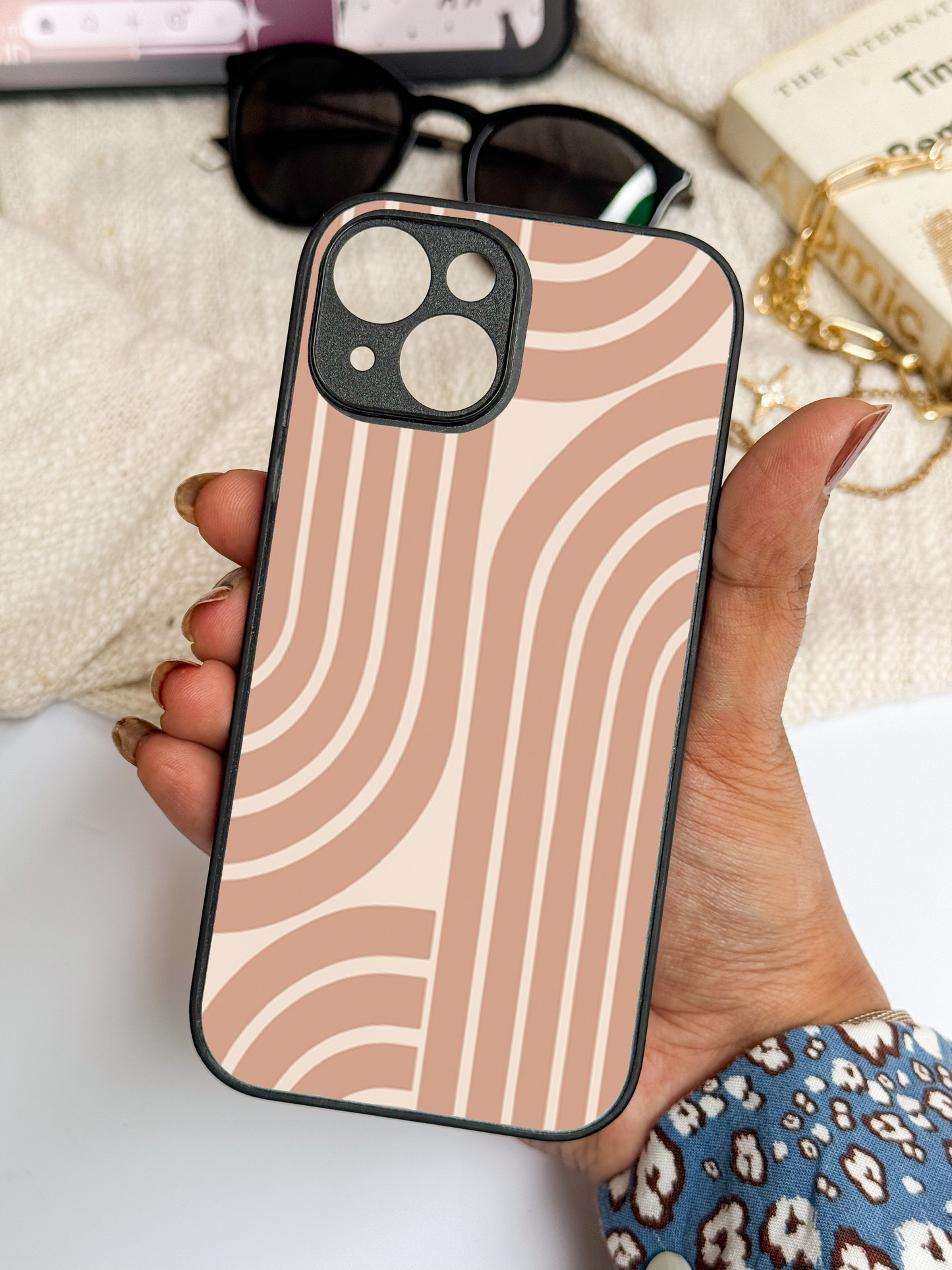 Abstract Arc Premium Glass Back Cover For iPhone 11,12,13,14,15,16 Models