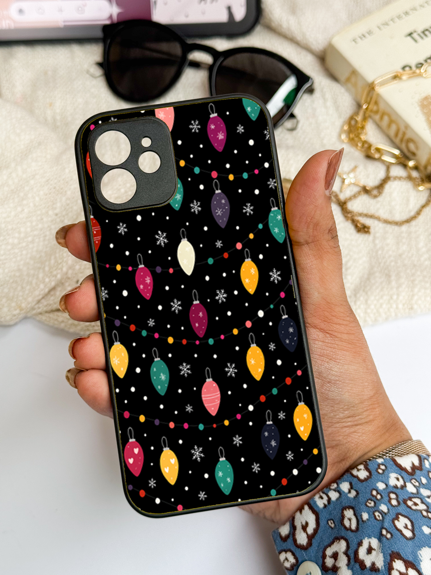 Cute Aesthetic Lights Premium Glass Back Cover For iPhone 11,12,13,14,15,16 Models