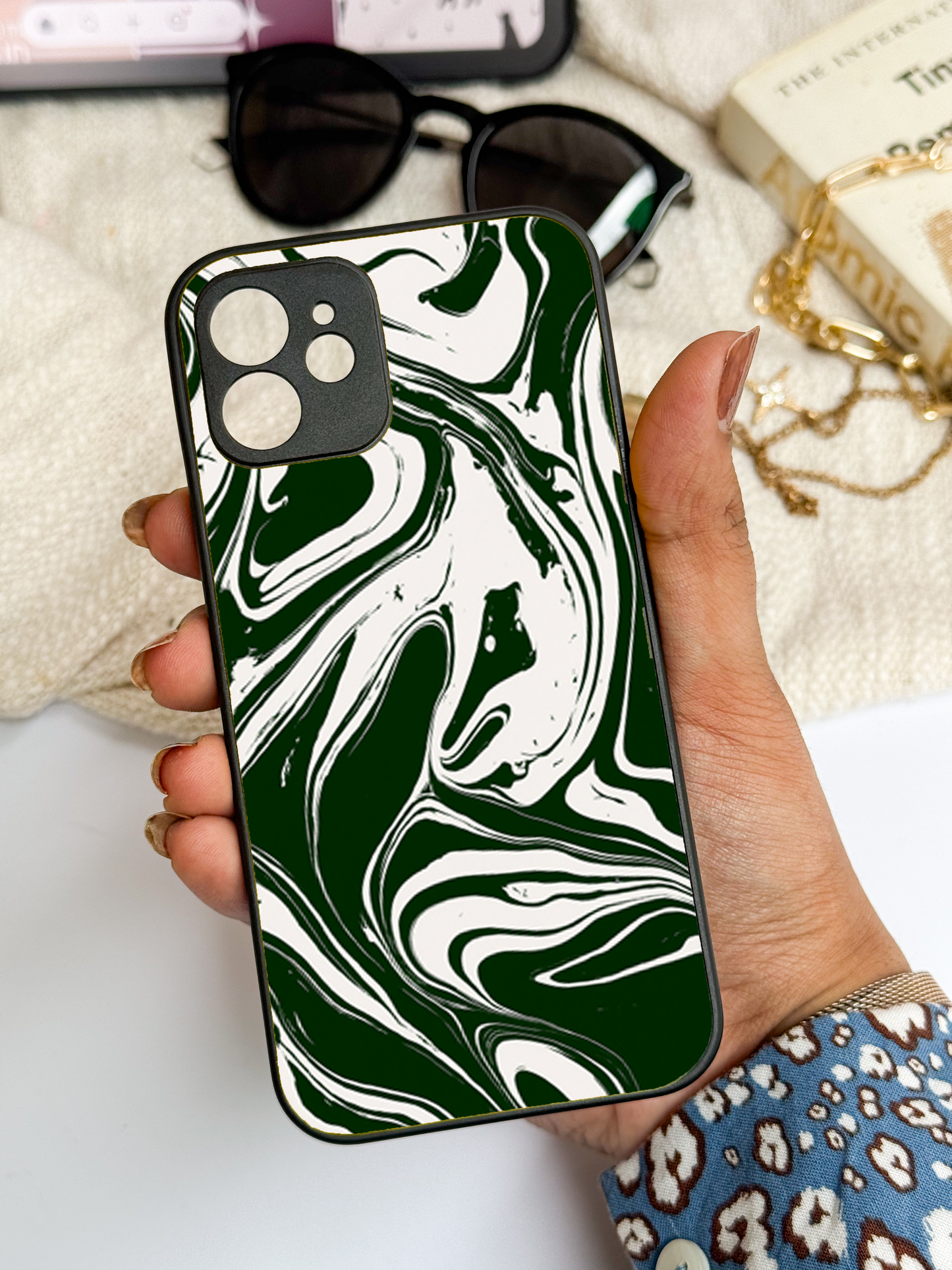 Grassy Marble   Premium Glass Back Cover For iPhone 11,12,13,14,15,16 Models