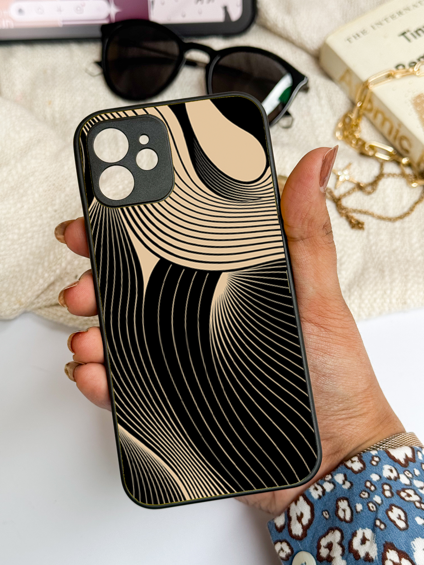 Aesthetic Swirls Premium Glass Back Cover For iPhone 11,12,13,14,15,16 Models