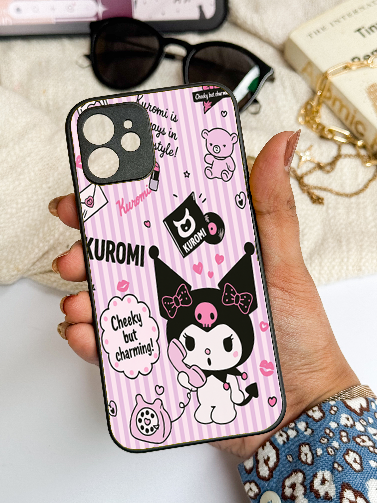 Kuromi Cat Premium Glass Back Cover For iPhone 11,12,13,14,15,16 Models