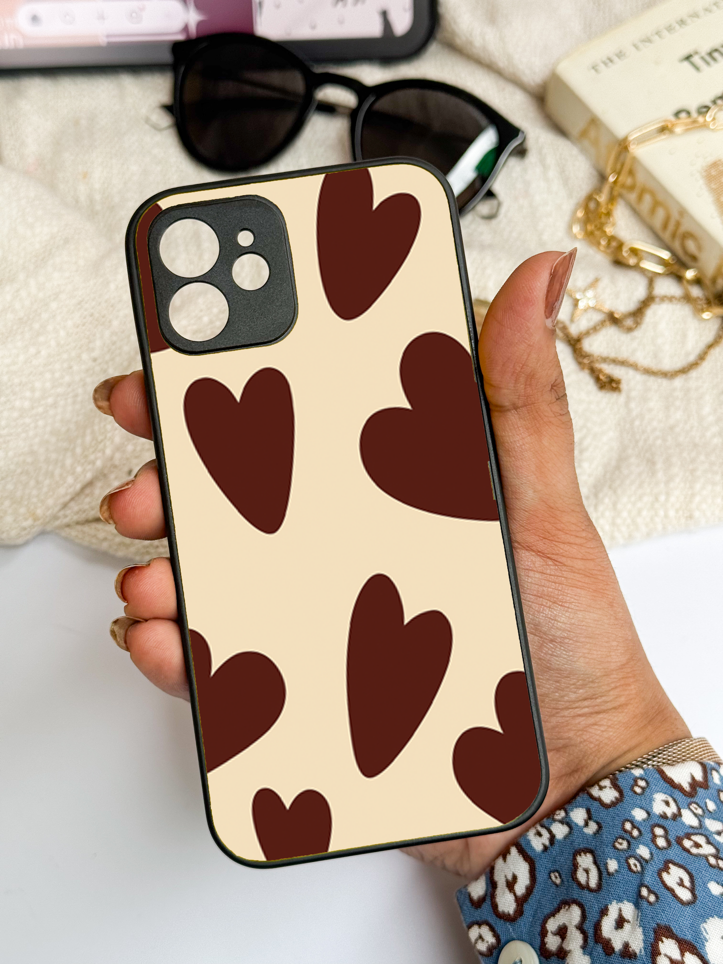 Chocolate Hearts Premium Glass Back Cover For iPhone 11,12,13,14,15,16 Models