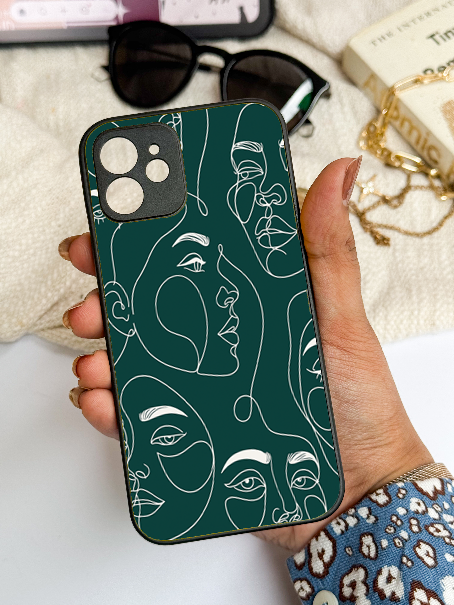 Line Art Lady Premium Glass Back Cover For iPhone 11,12,13,14,15,16 Models