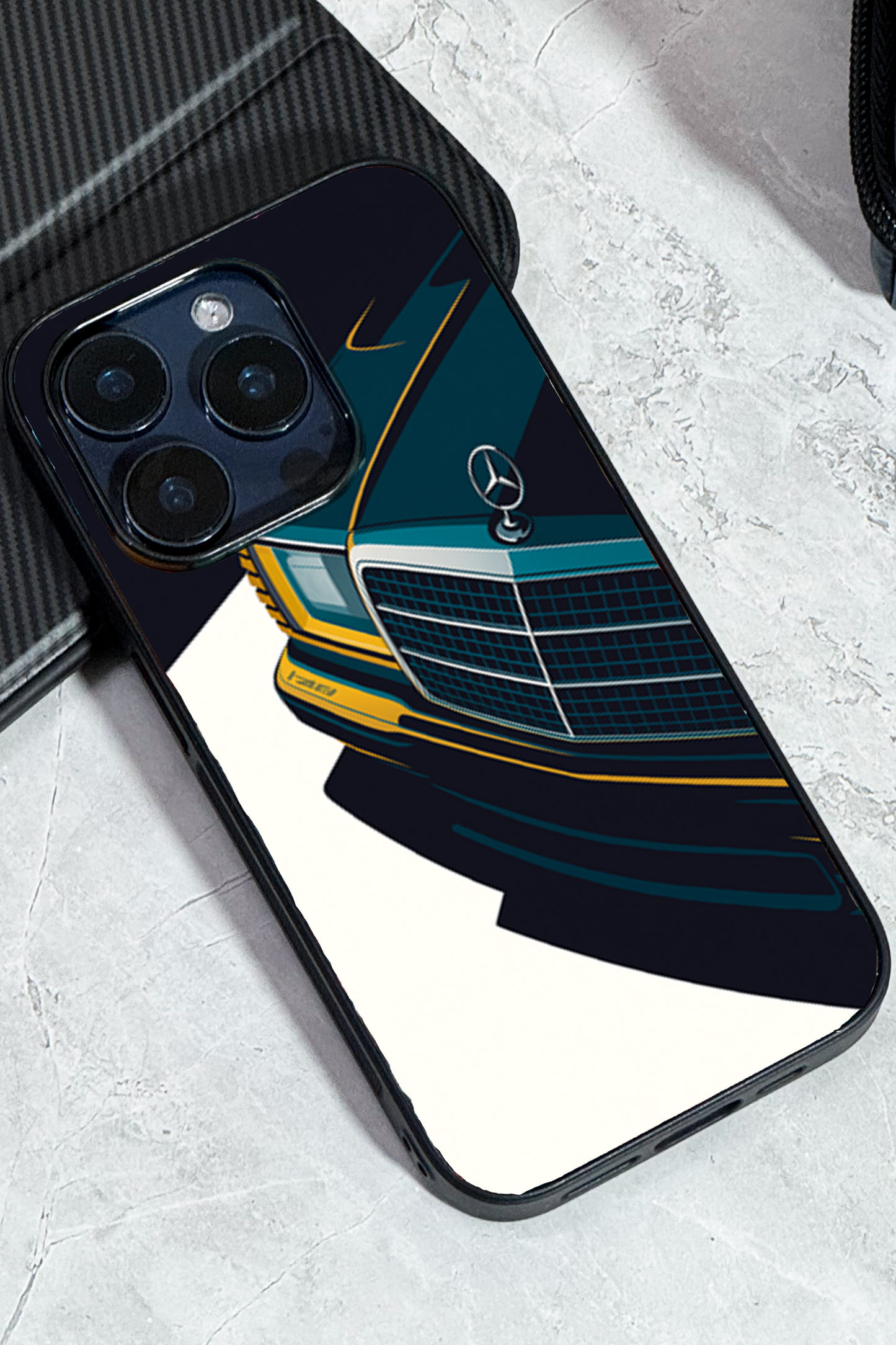 Minimal Car Sketch Premium Glass Back Cover For iPhone 11,12,13,14,15,16 Models