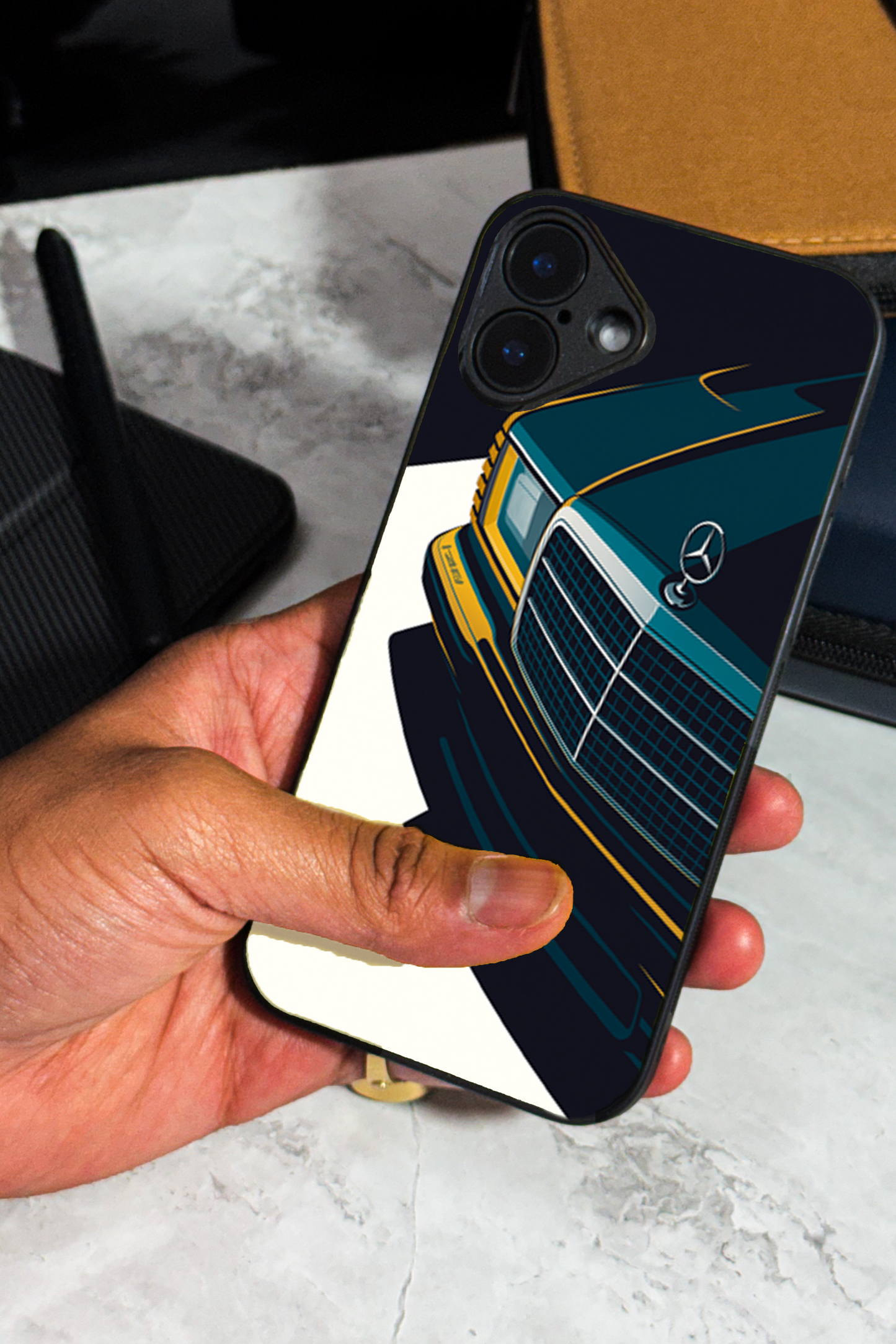 Minimal Car Sketch Premium Glass Back Cover For iPhone 11,12,13,14,15,16 Models